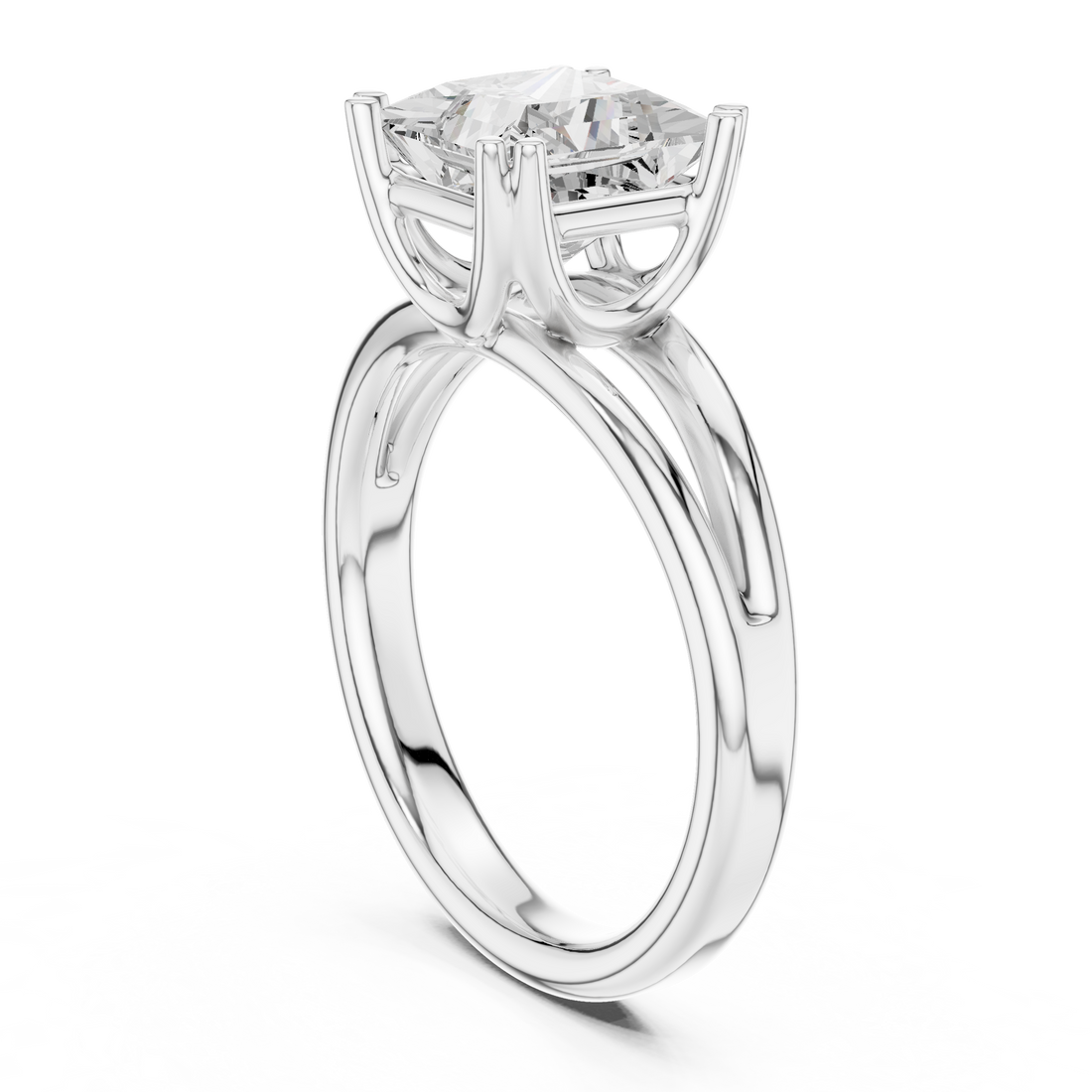 DDLR-094-PR - Split Shank Princess Ring - White Gold