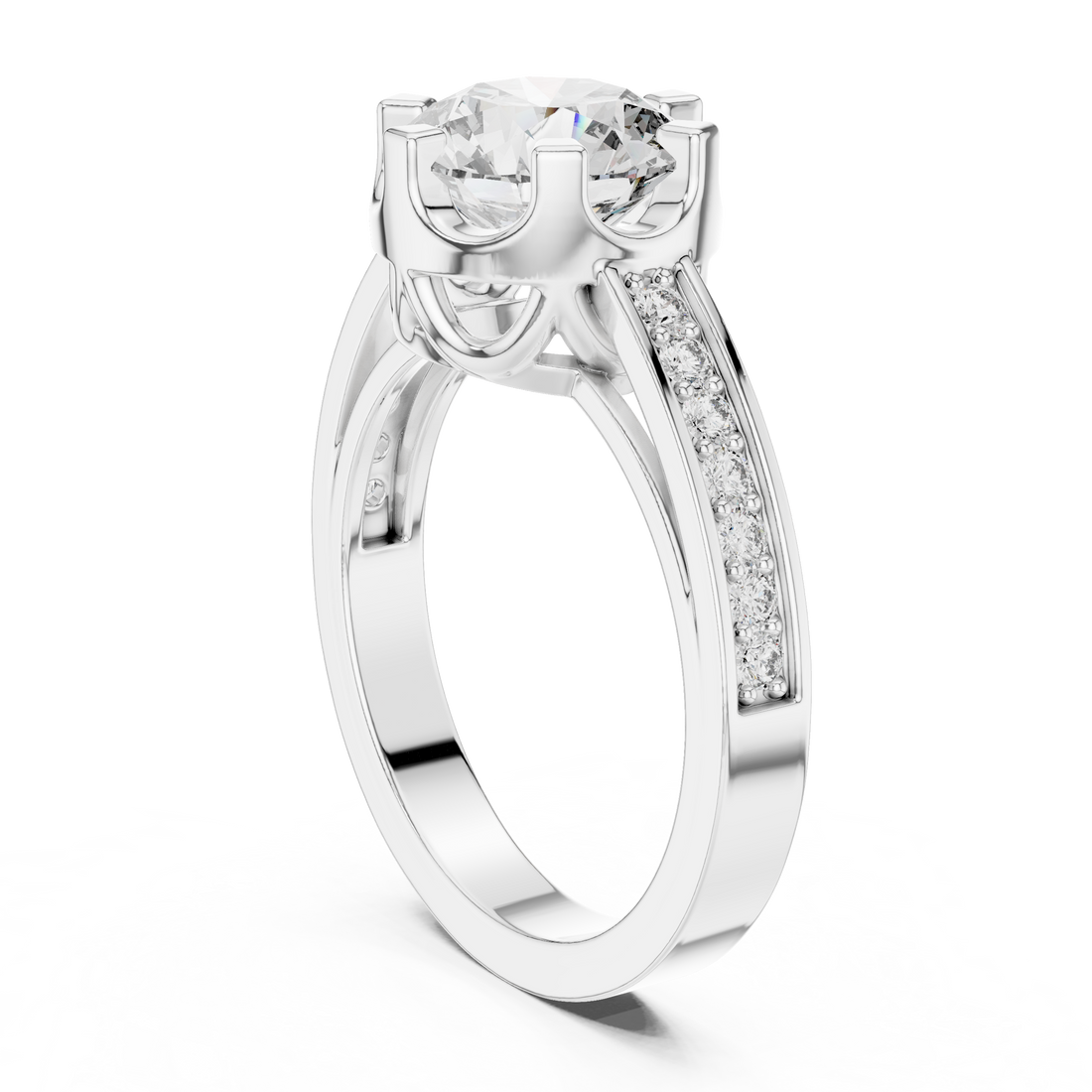 9#10053L - Solitaire Round Ring - White Gold