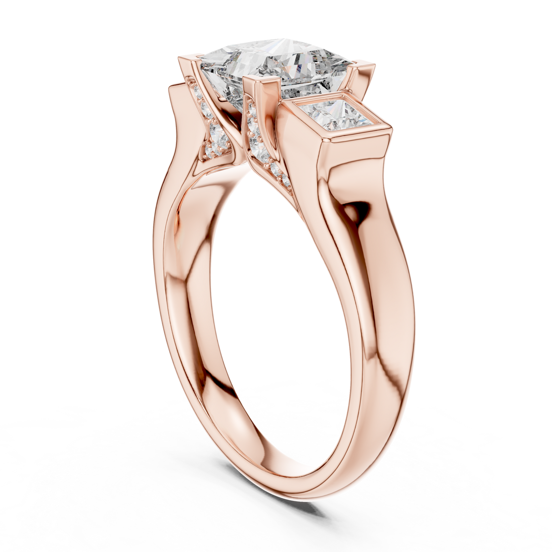 DDLR-178 - Three Stone Princess Ring - White Gold