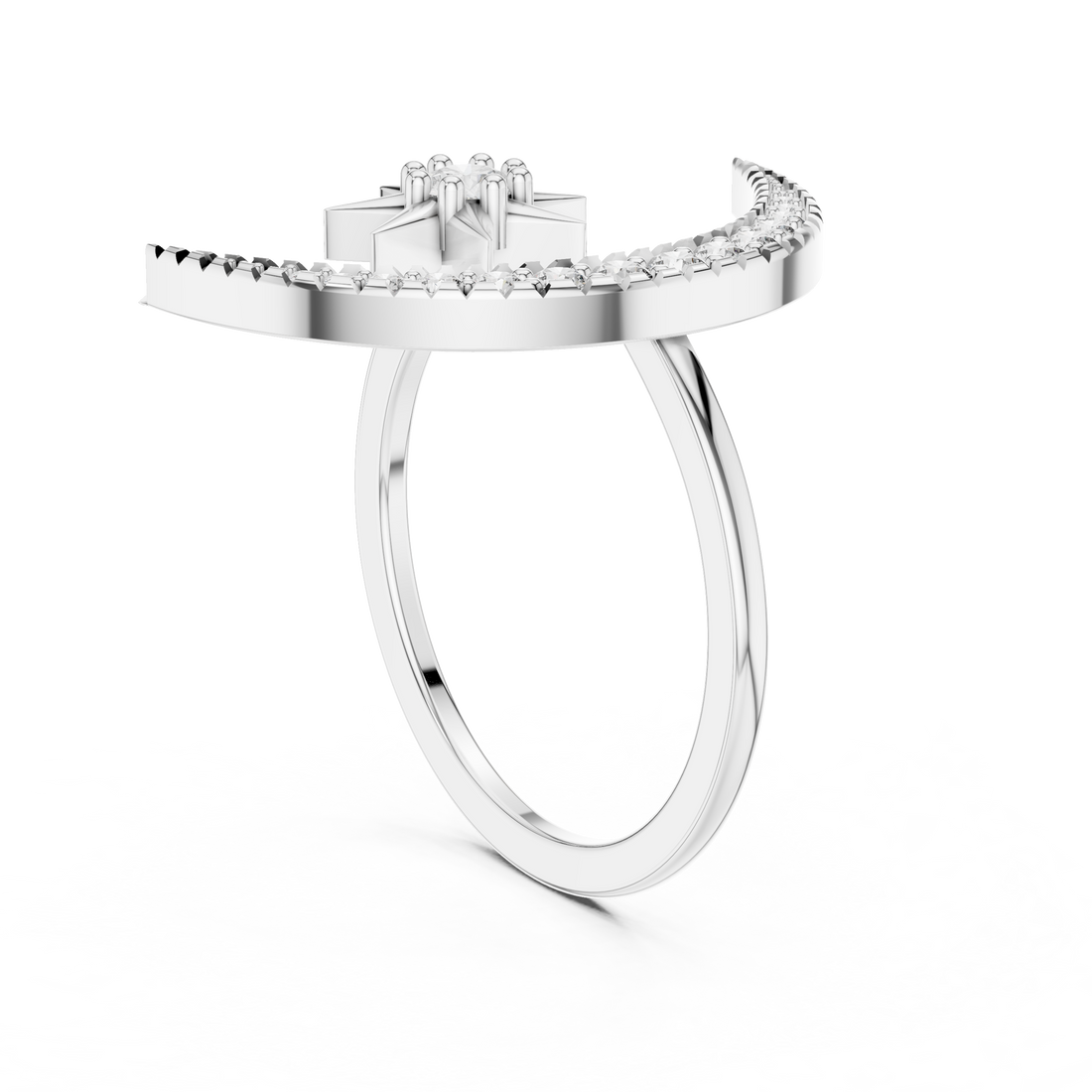12#10016@L - Fashion Round Ring - White Gold