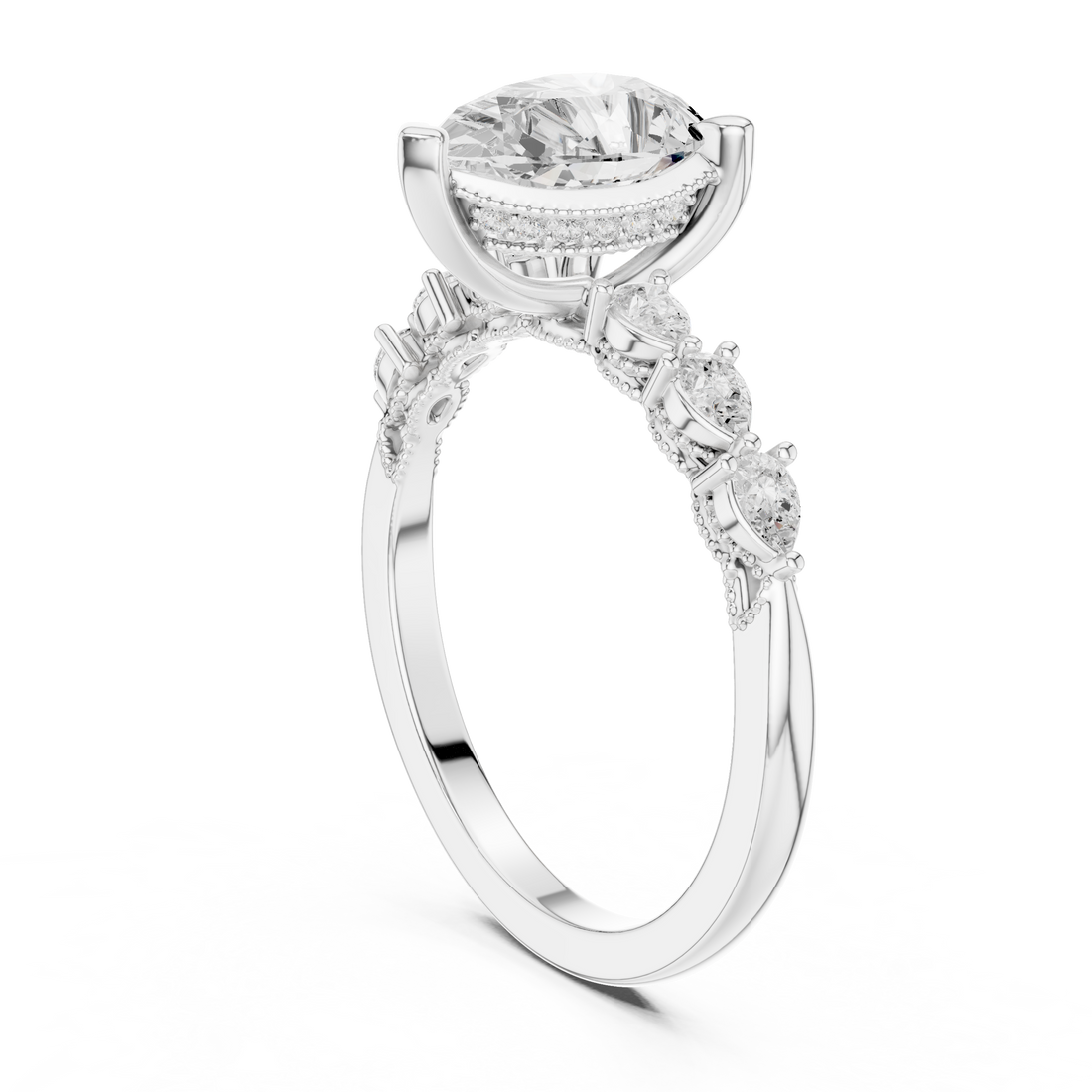 DDLR-168 -R00843-PE - Vintage Pear Ring - White Gold