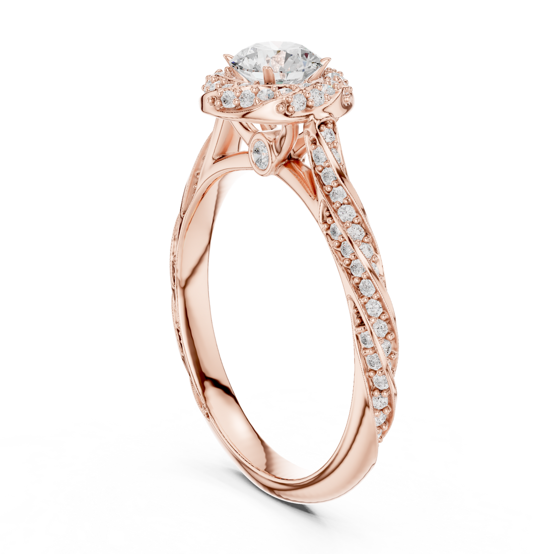 LR-0260 - Halo Round Ring - White Gold