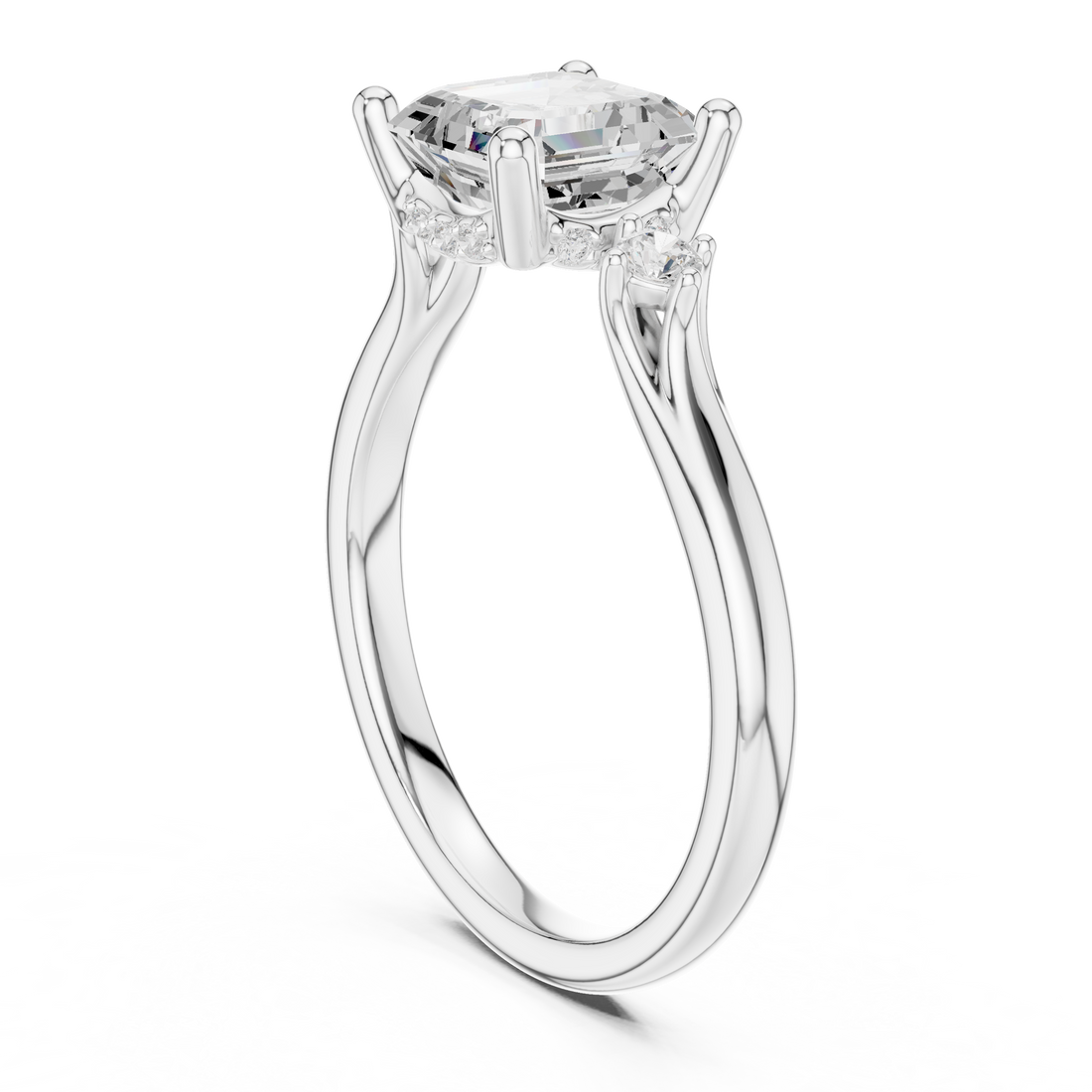 DDLR-164-AC - Three Stone Asscher Ring - White Gold