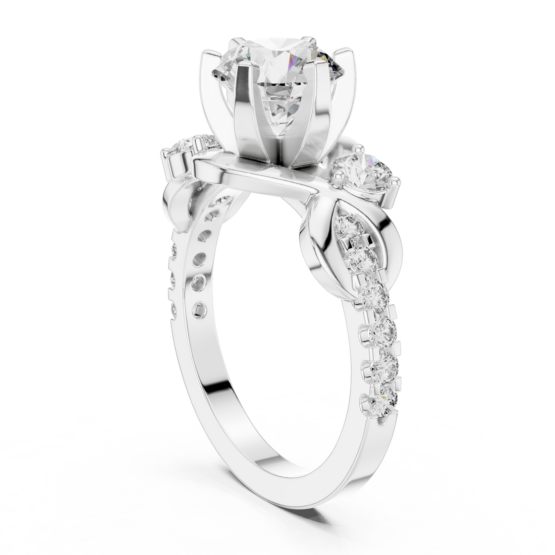 DDLR-188 - Three Stone Round Ring - White Gold