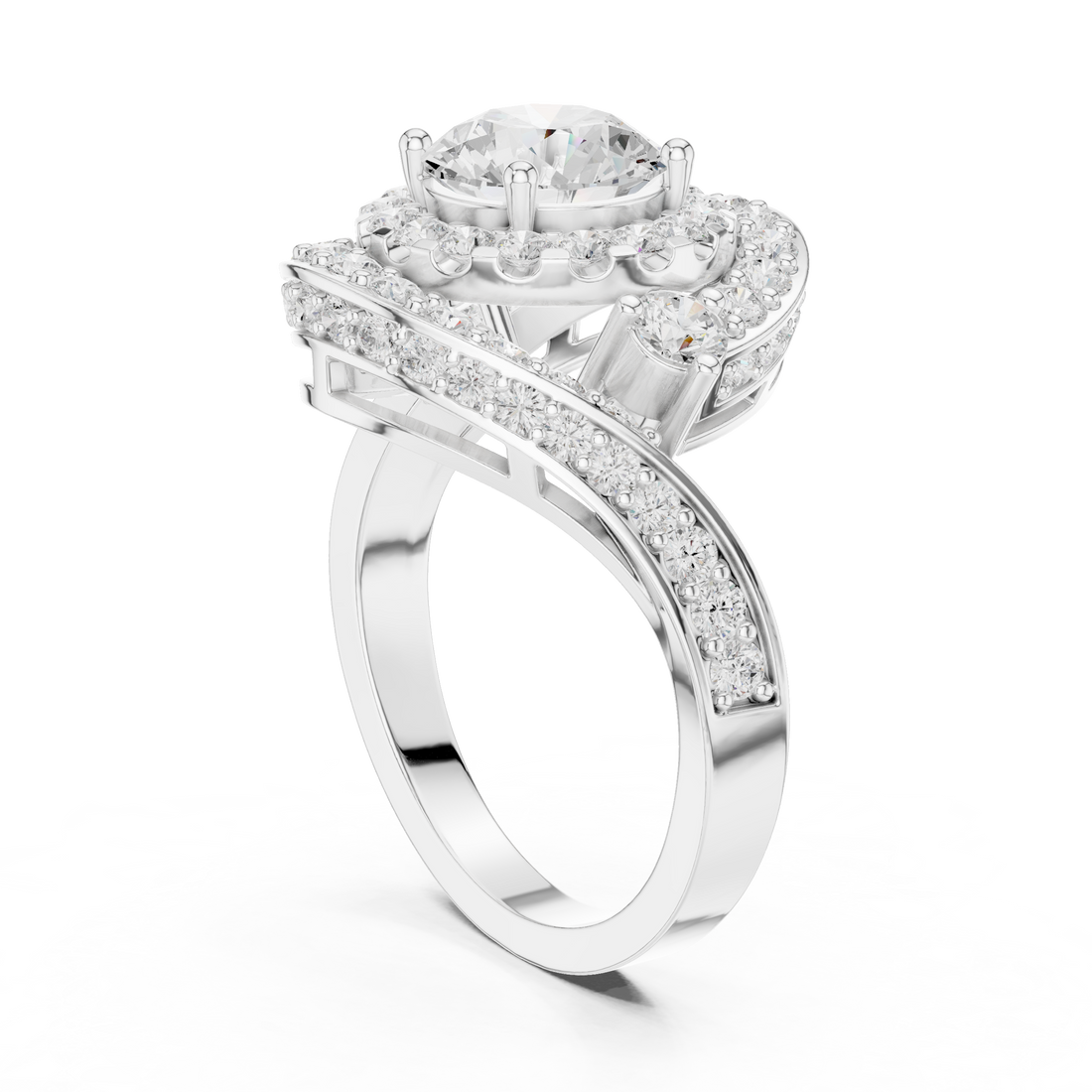 DDLR-402 - Halo Round Ring - White Gold