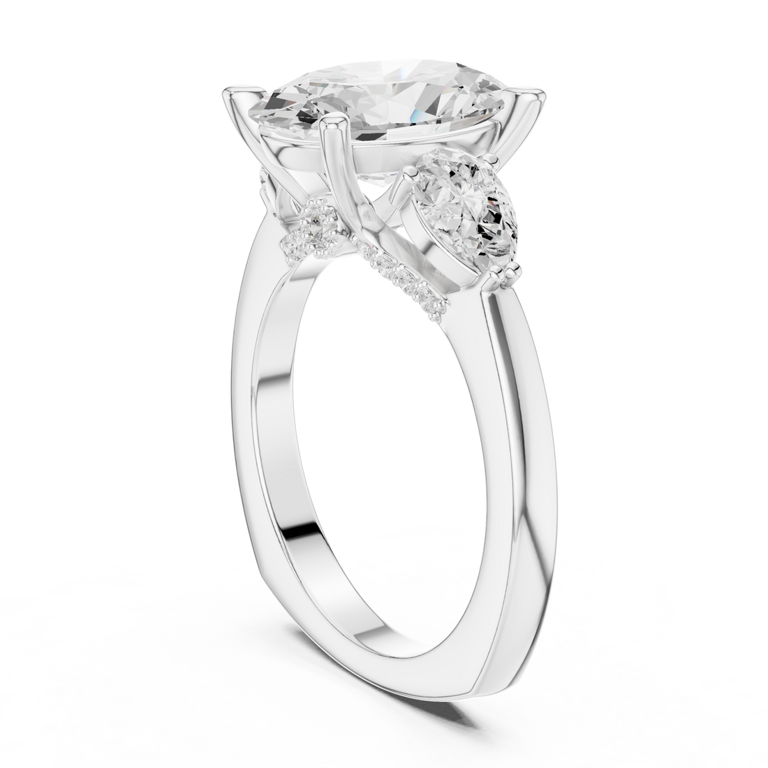 DDLR-269 - Three Stone Oval Ring - White Gold