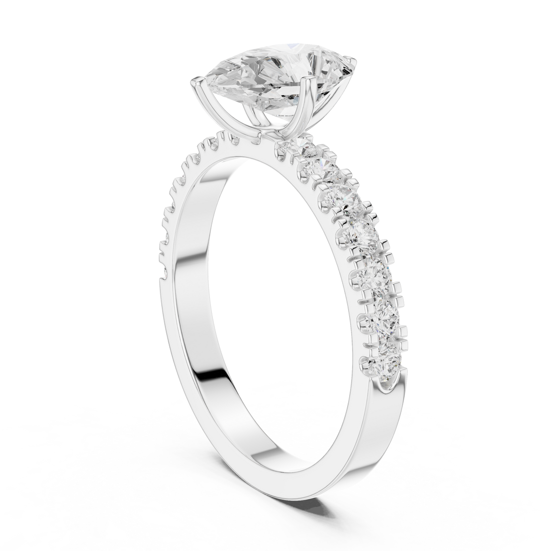 DDLR-1082 - Solitaire Pear Ring - White Gold
