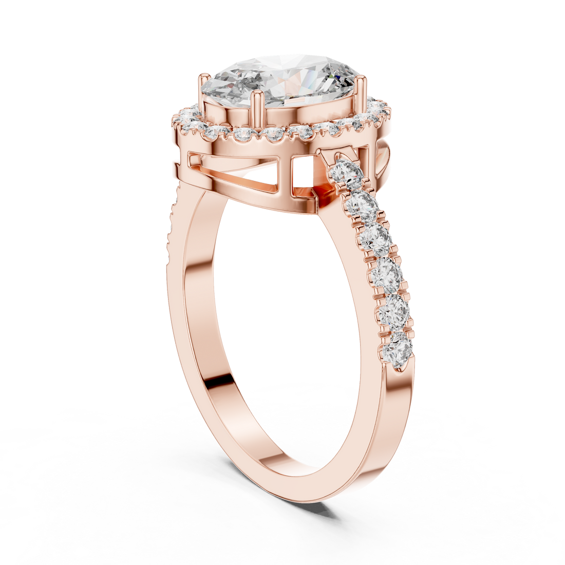 LR-0050 - Halo Oval Ring - White Gold
