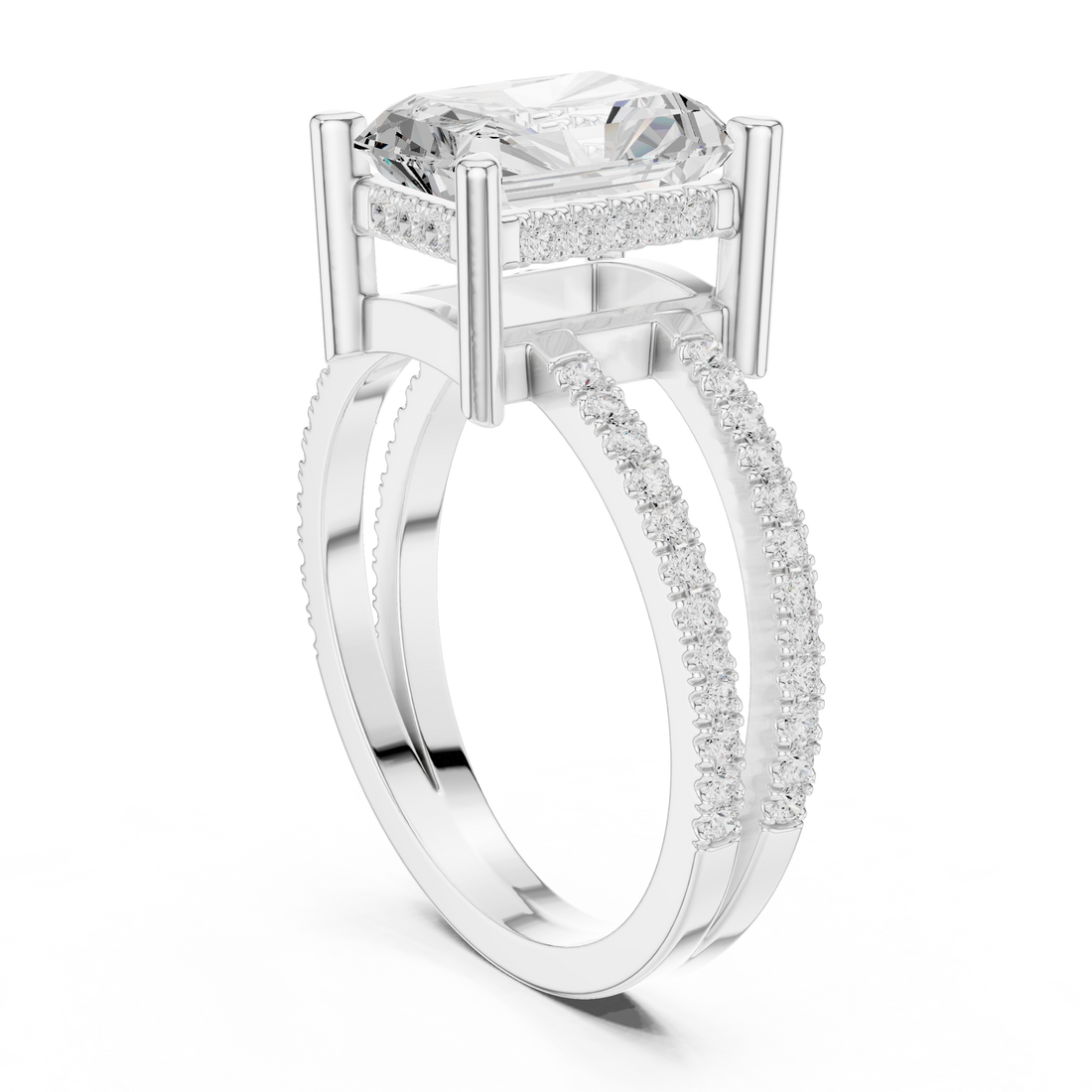13 RA - Split Shank Radiant Ring - White Gold