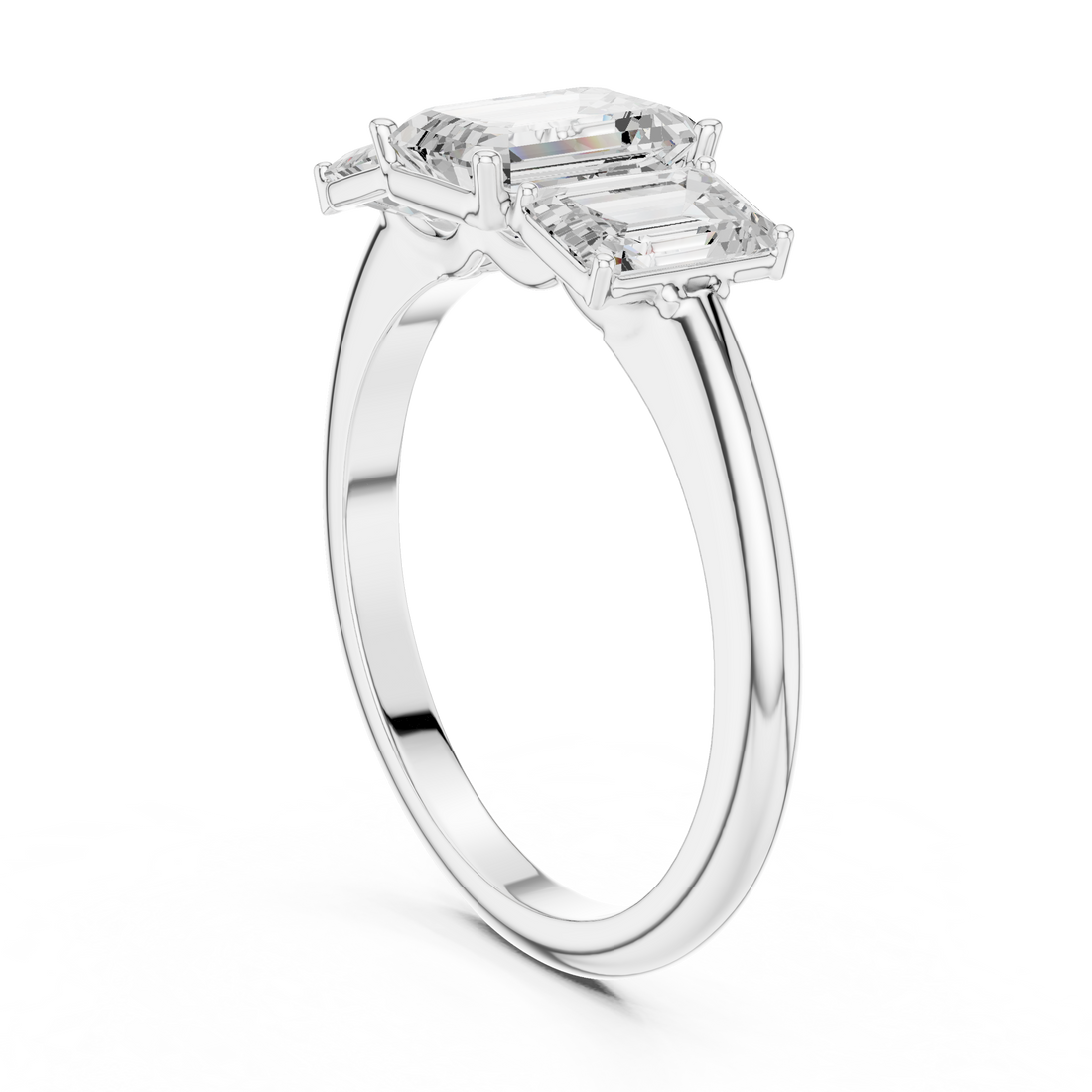 DDLR-1073 - Three Stone Emerald Ring - White Gold