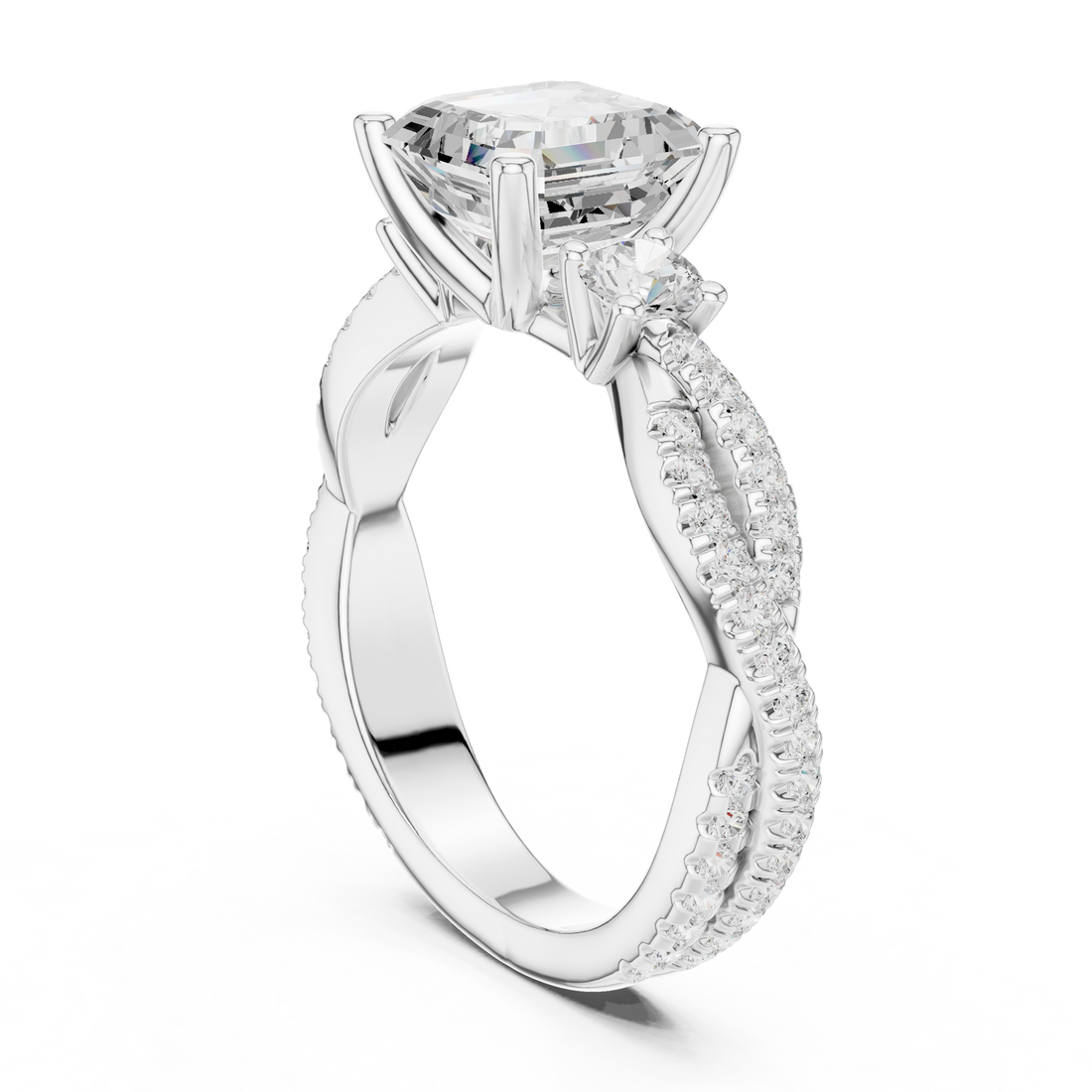 DDLR-1032 - Three Stone Asscher Ring - White Gold