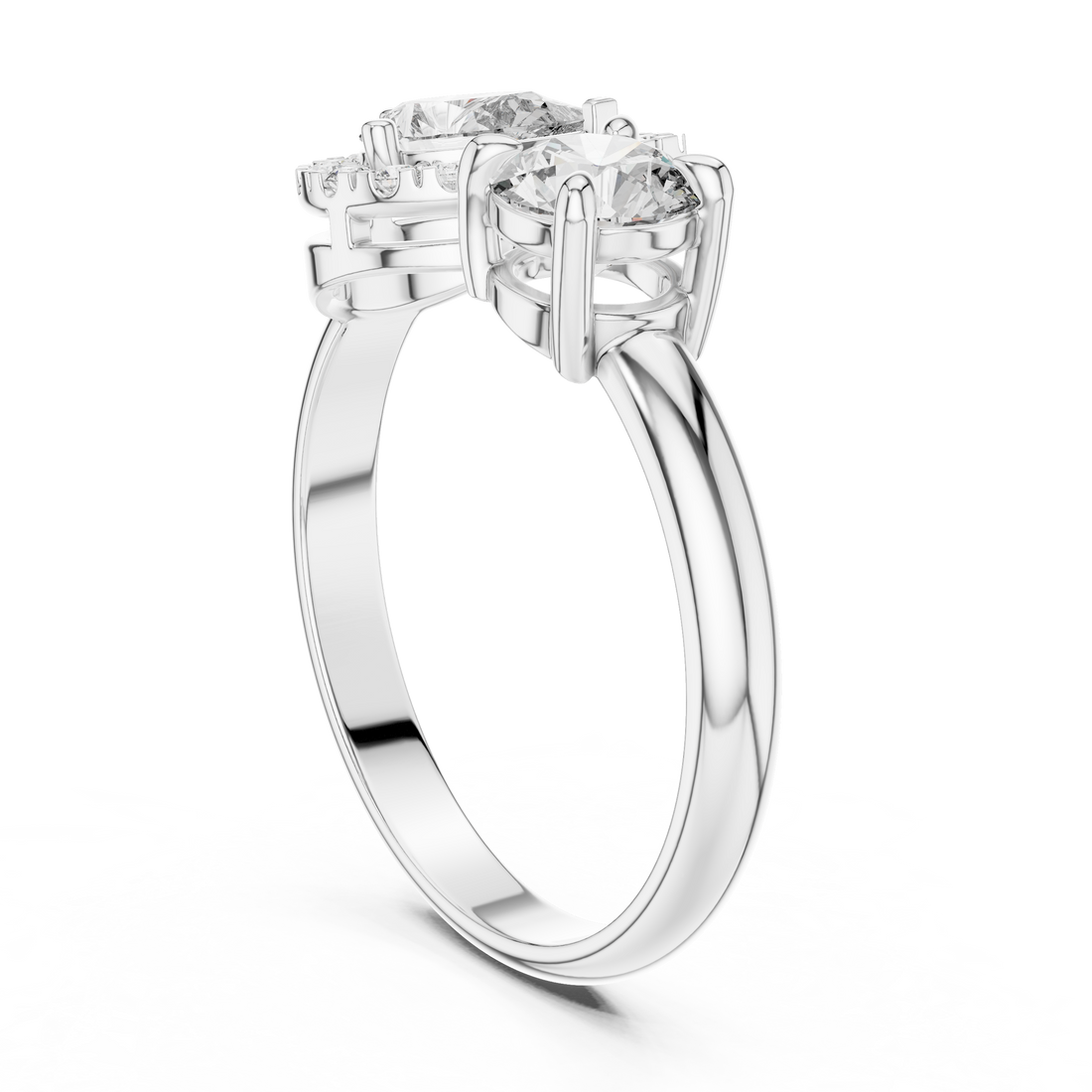 DDLR-003 - Halo Three Stone Pear Ring - White Gold