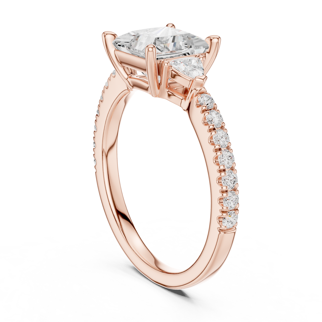 DDLR-037-PR - Three Stone Princess Ring - White Gold