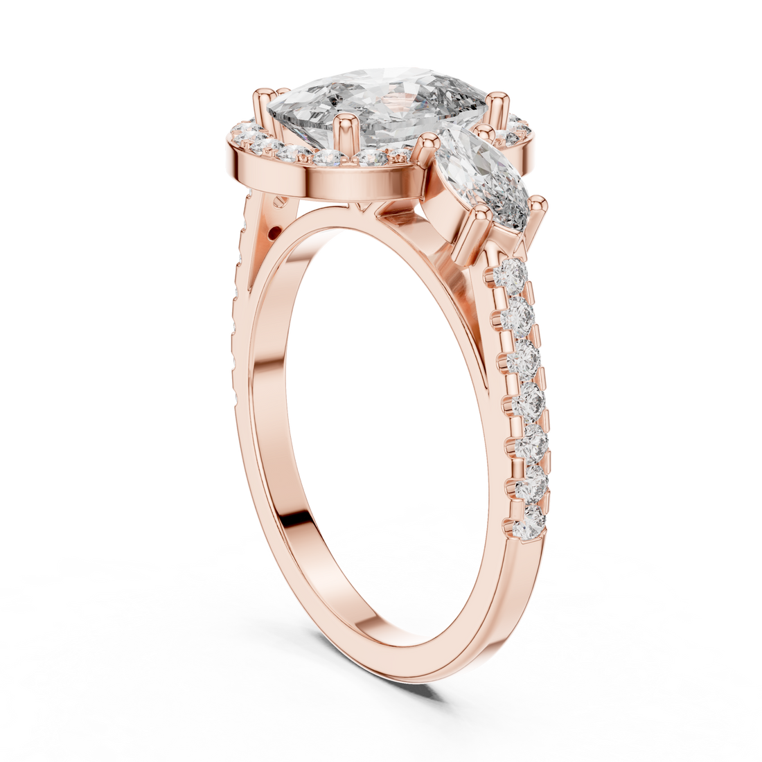 DDLR-200 - Halo Three Stone Cushion Ring - White Gold