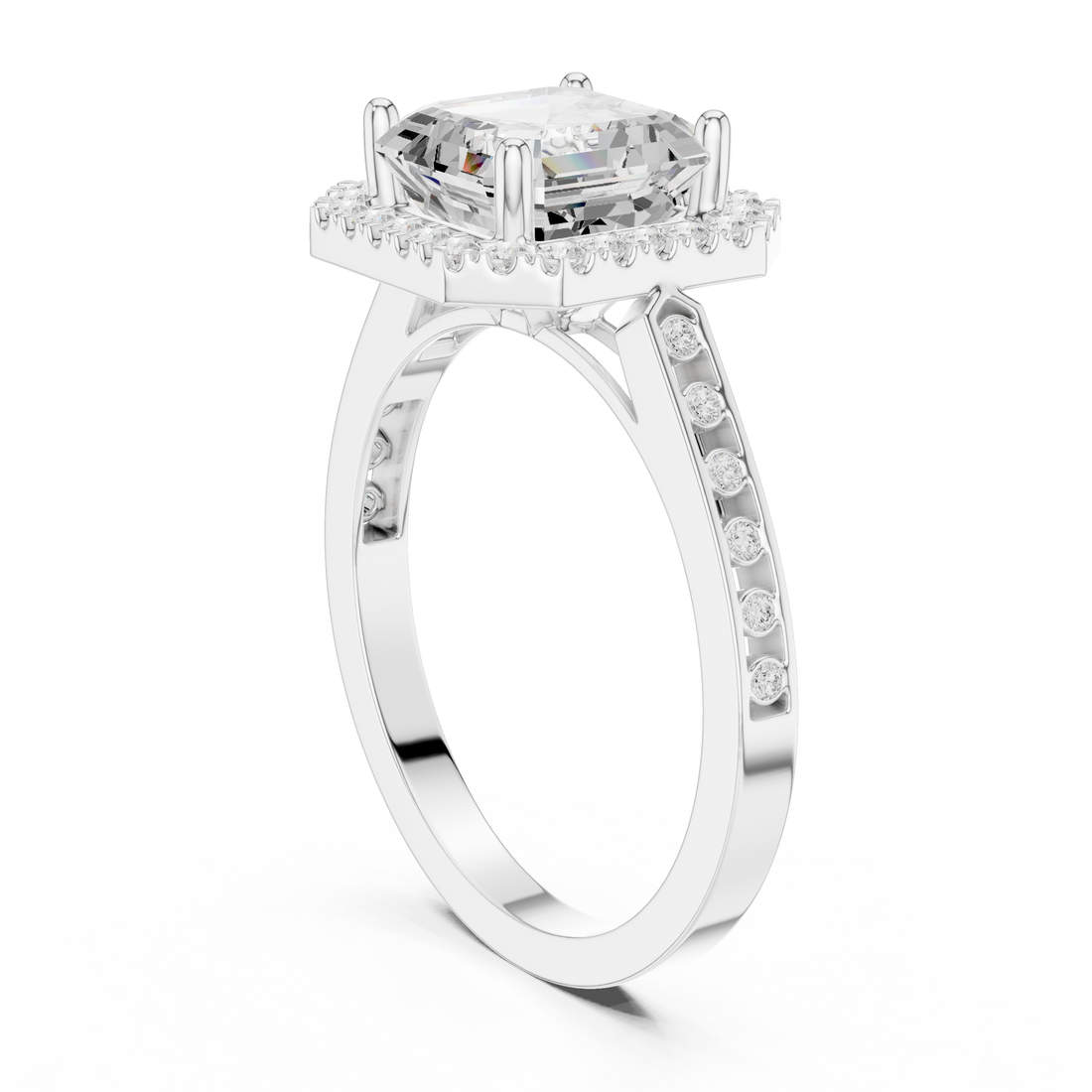 DDLR-349 AC - Halo Asscher Ring - White Gold