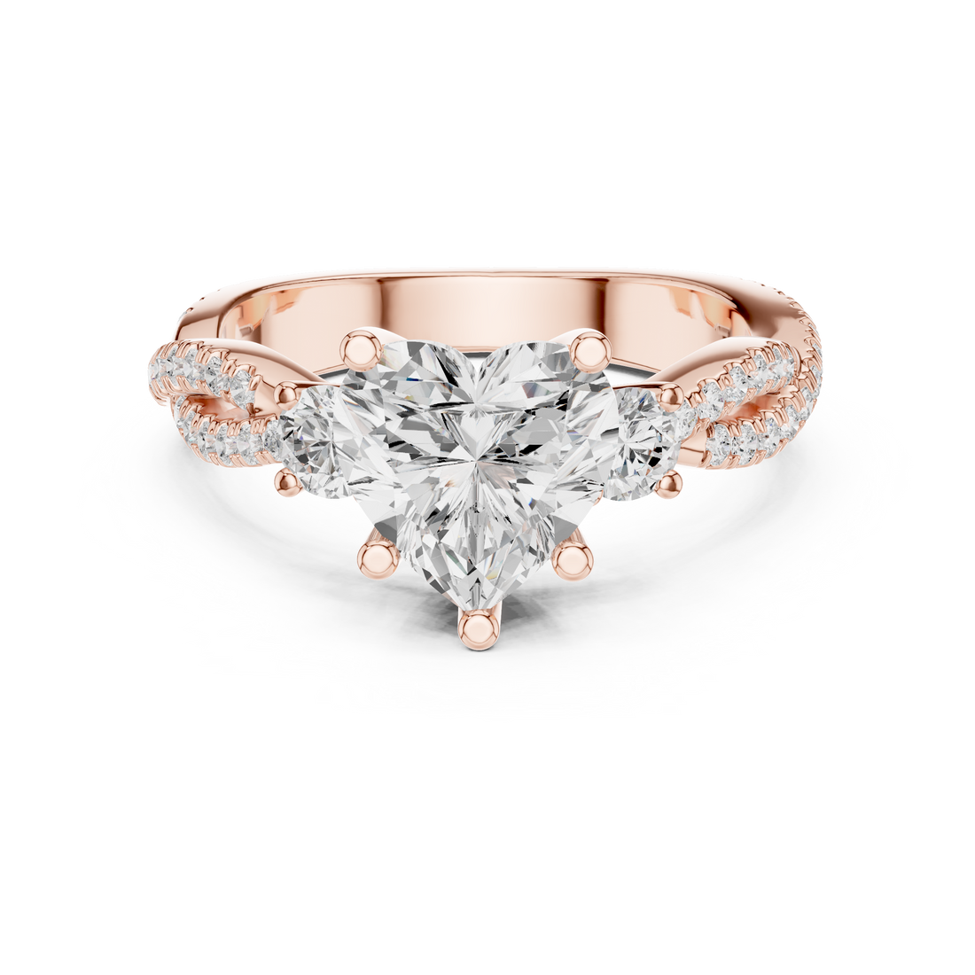 Three Stone Ring - Heart | DDLR-1034 - Rose Gold