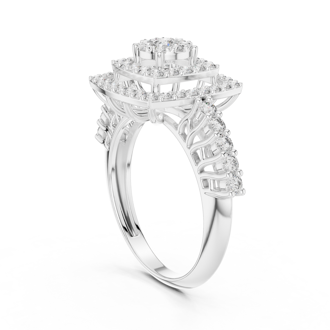 19#120034L - Halo Round Ring - White Gold