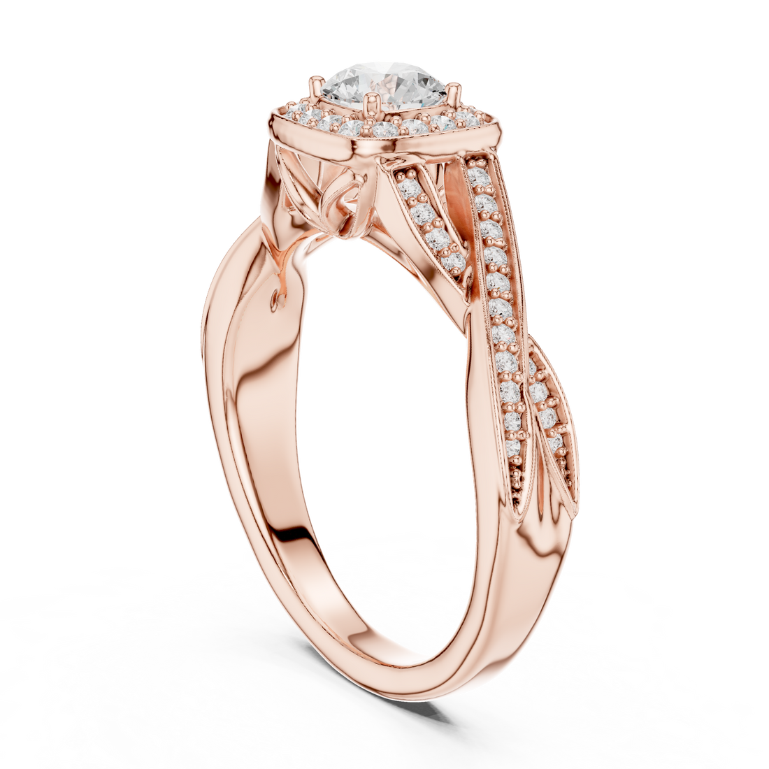 LR-0259 - Halo Round Ring - White Gold