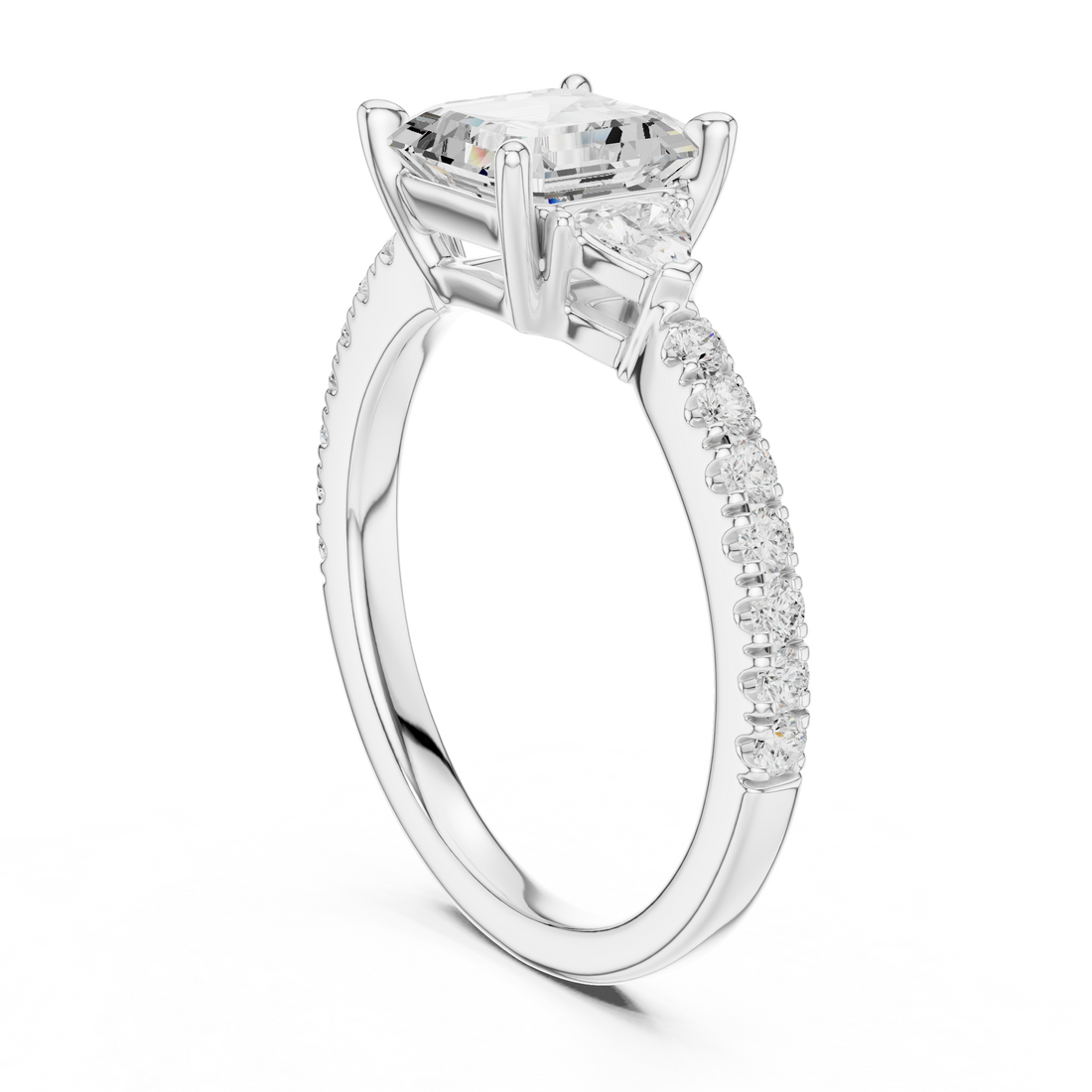 DDLR-037-AC - Three Stone Asscher Ring - White Gold