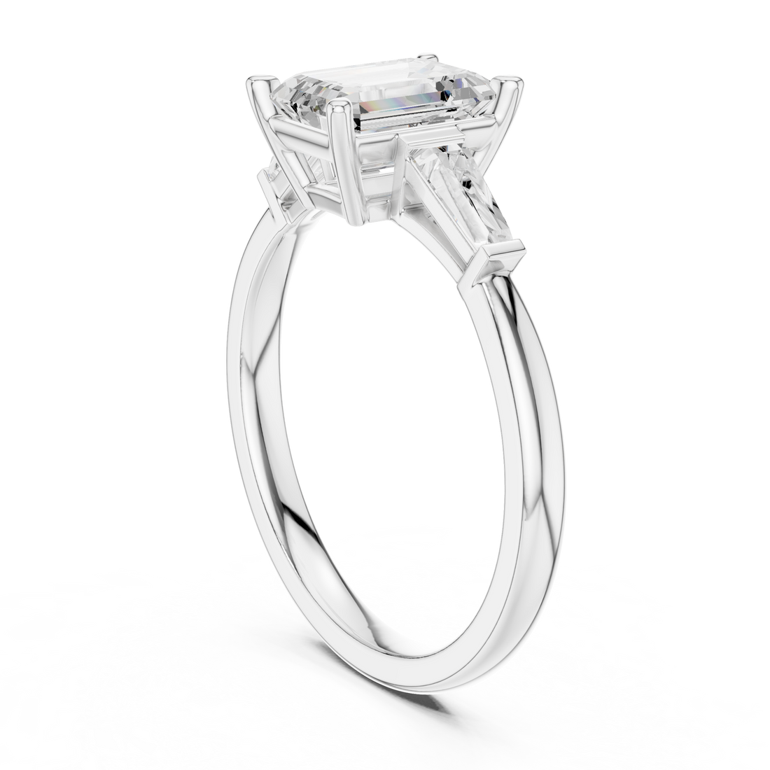 DDLR-922 - Three Stone Emerald Ring - White Gold