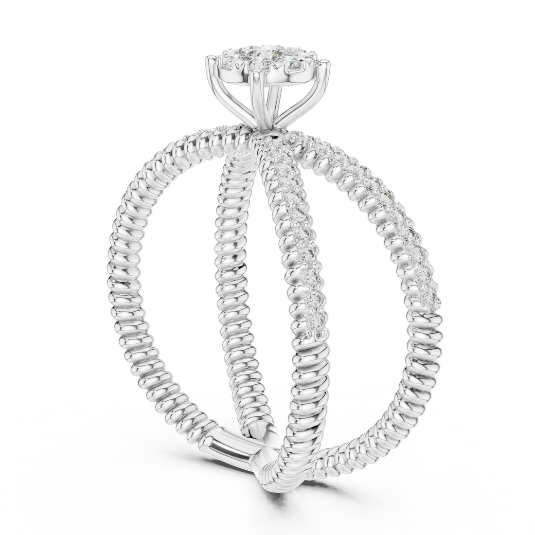 19#120041L - Bypass Round Ring - White Gold