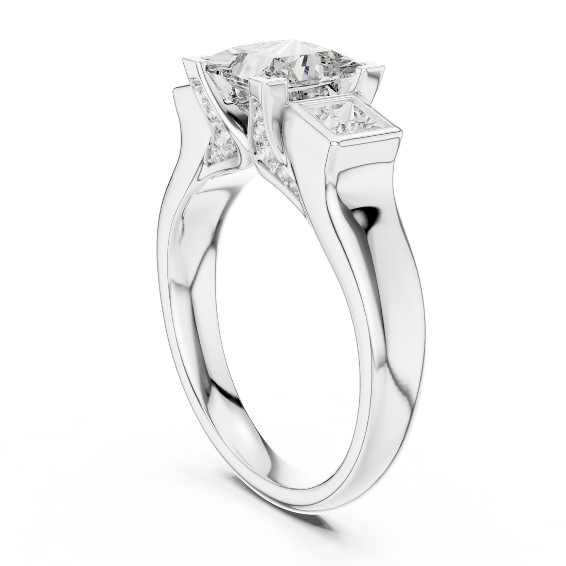 DDLR-178 - Three Stone Princess Ring - White Gold