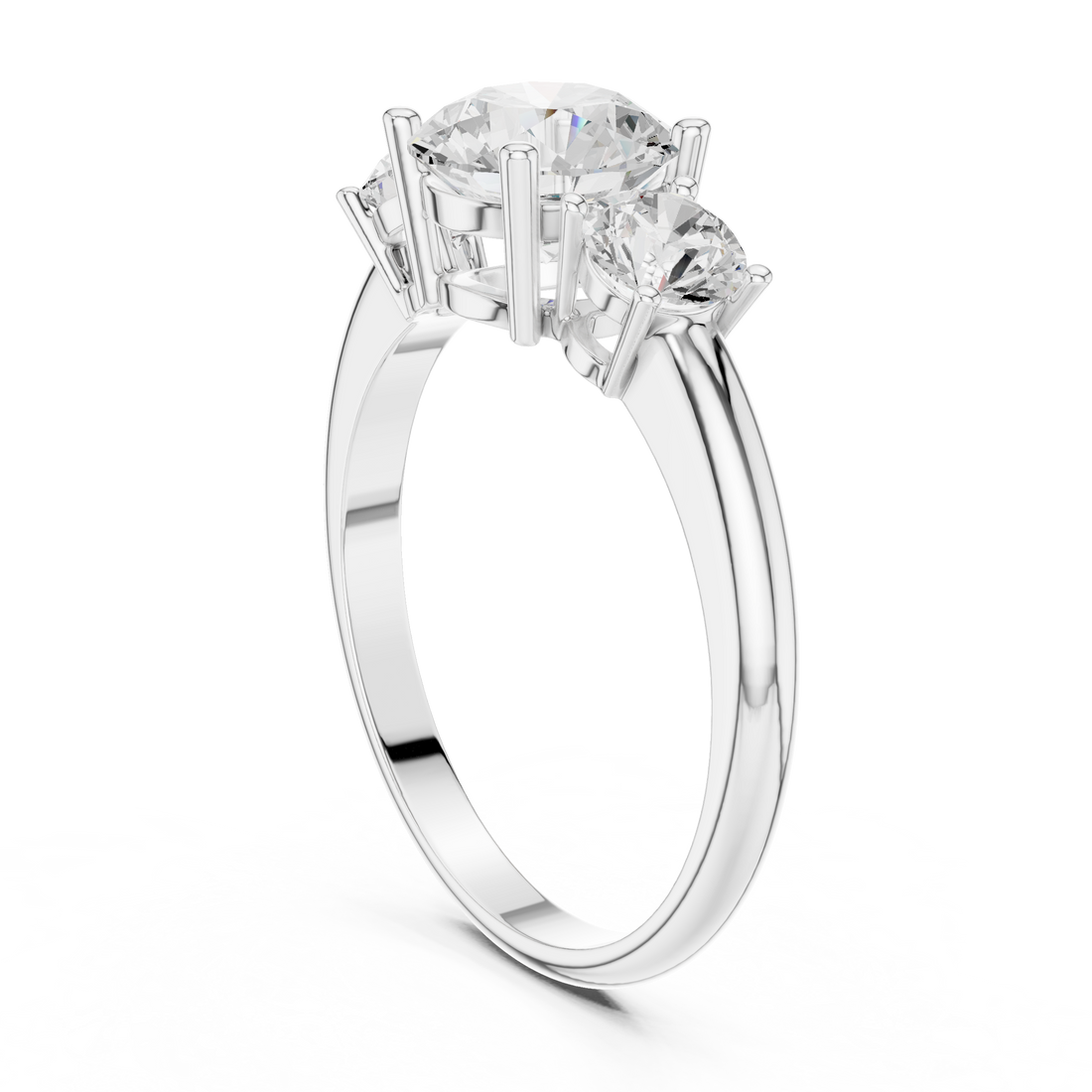 DDLR-1099 - Three Stone Round Ring - White Gold