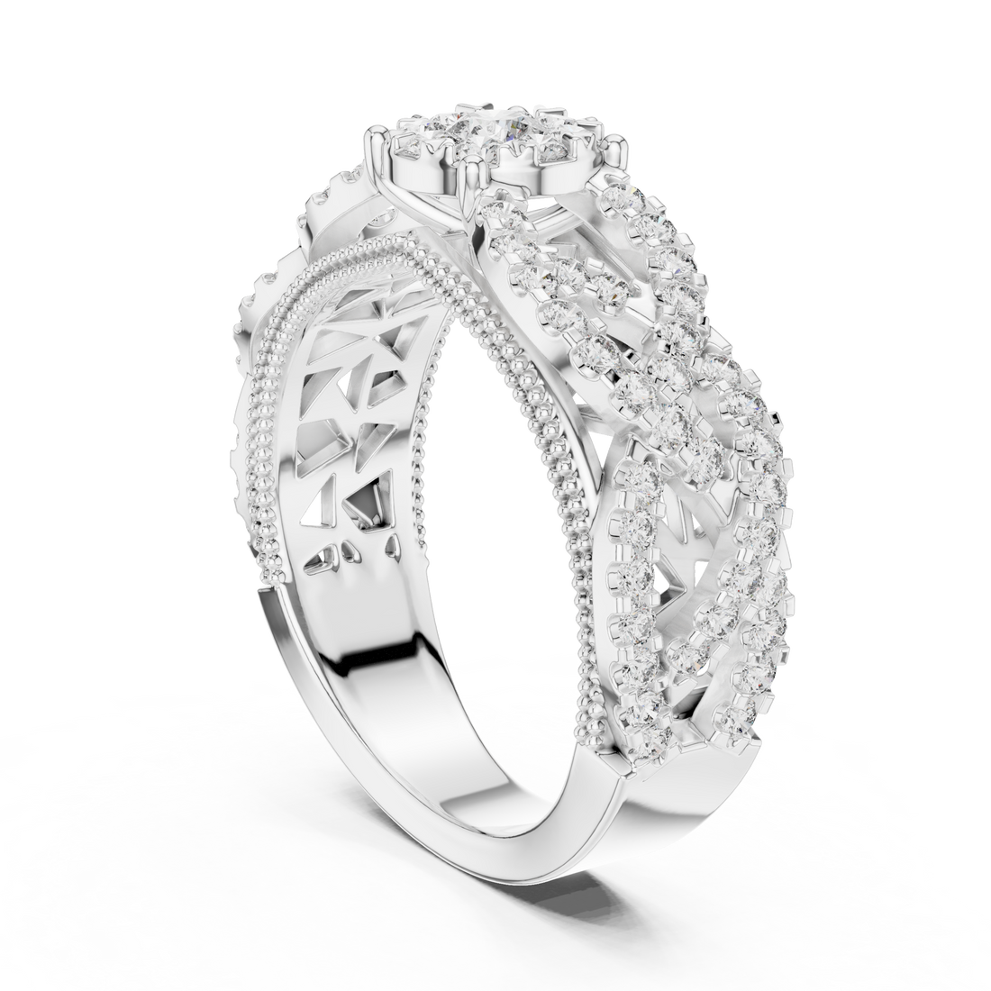 19#120009L - Fashion Round Ring - White Gold