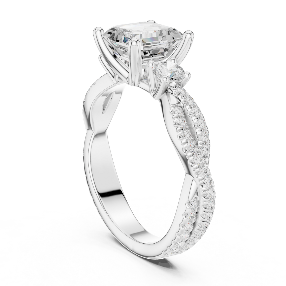 DDLR-281-AC - Three Stone Asscher Ring - White Gold