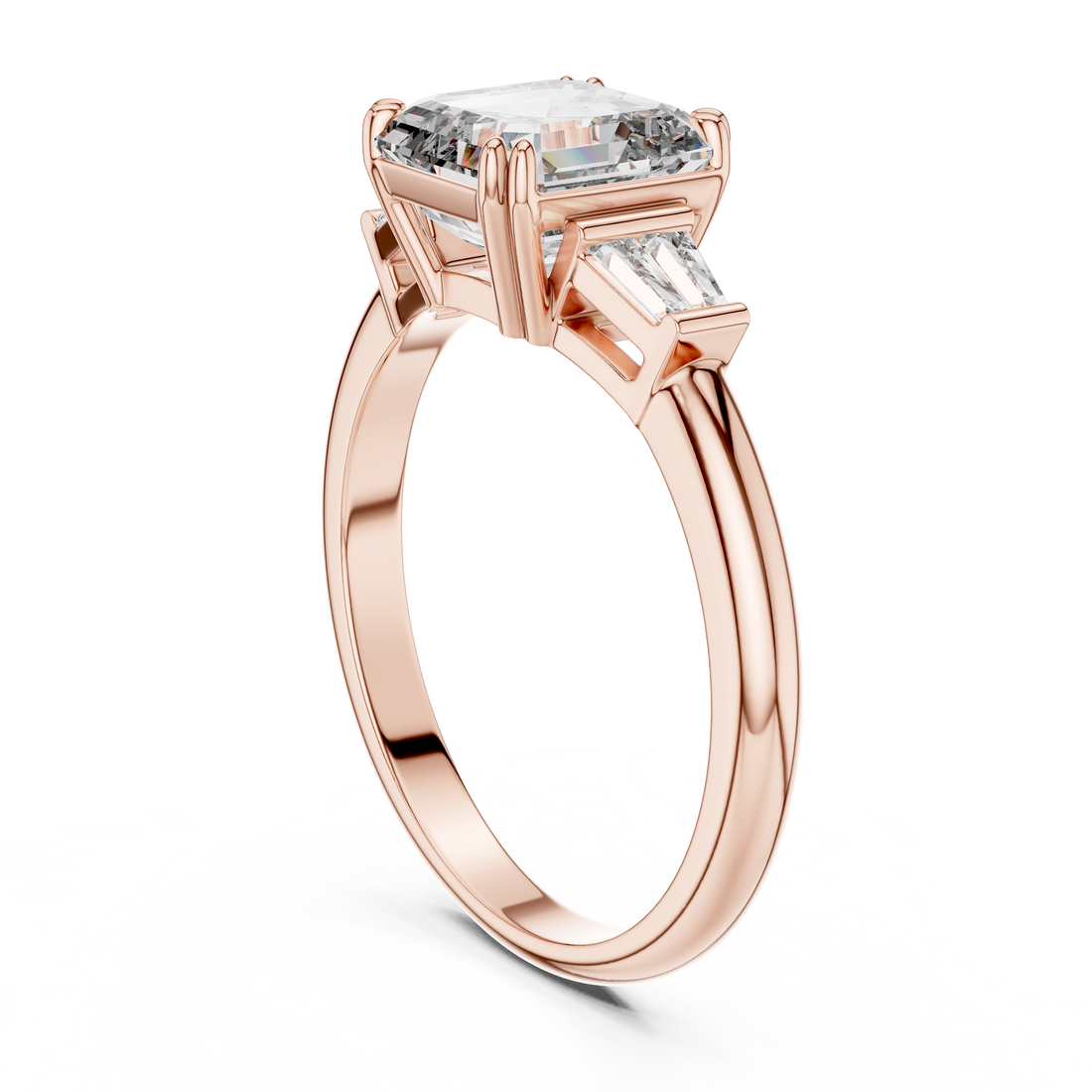 LR-0052 - Three Stone Asscher Ring - White Gold