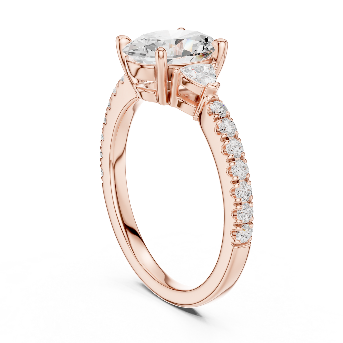 DDLR-037-OV - Three Stone Oval Ring - White Gold
