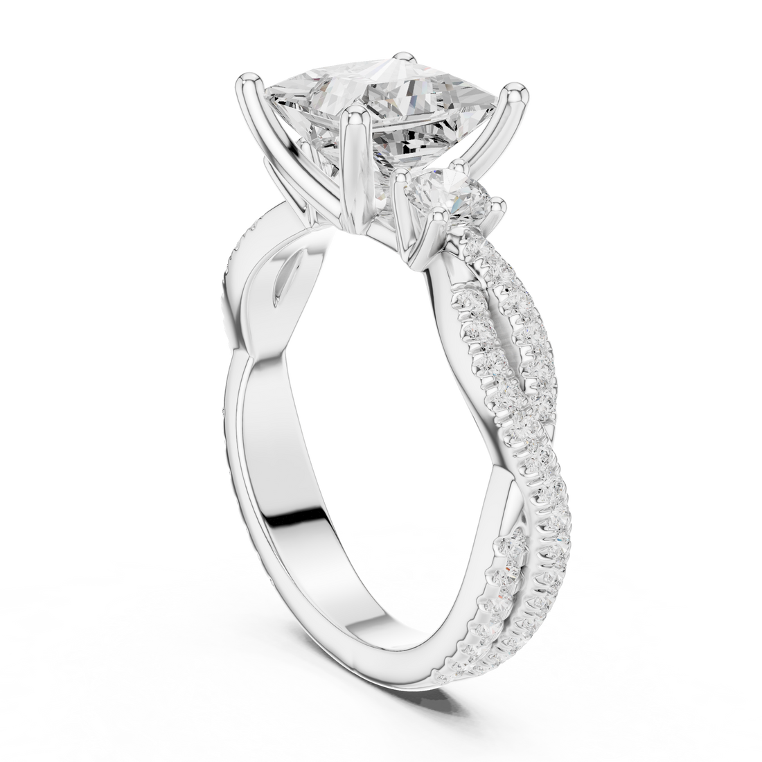 DDLR-281-PR - Three Stone Princess Ring - White Gold