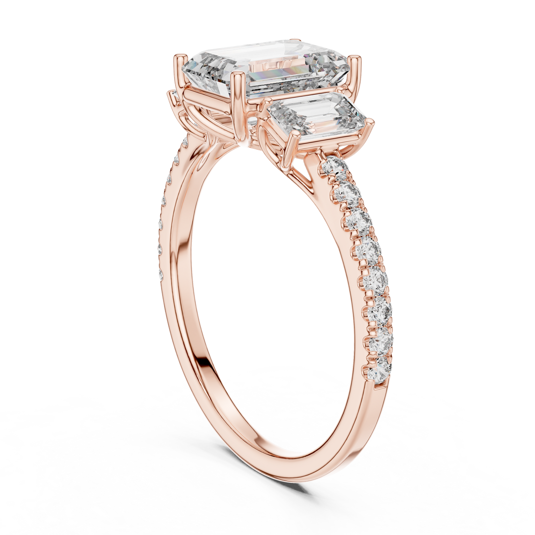 1296 - Three Stone Emerald Ring - White Gold