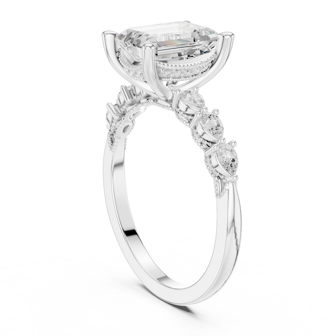DDLR-168 -R00843-EM - Vintage Emerald Ring - White Gold