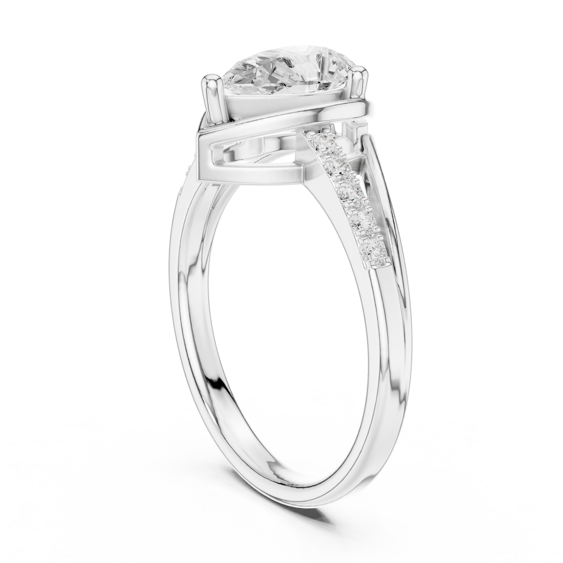 DDLR-473 - Split Shank Pear Ring - White Gold