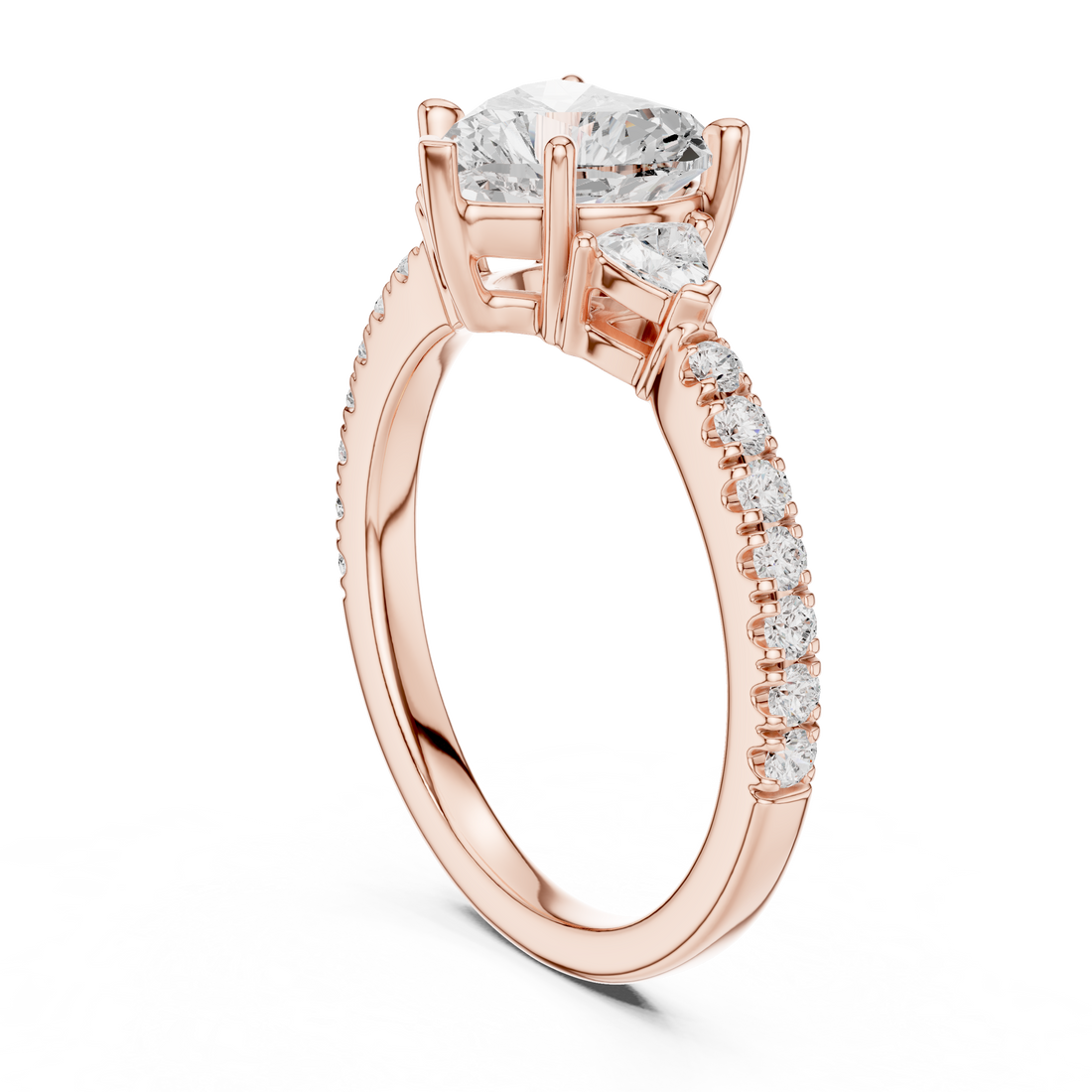 DDLR-037-HR - Three Stone Heart Ring - White Gold