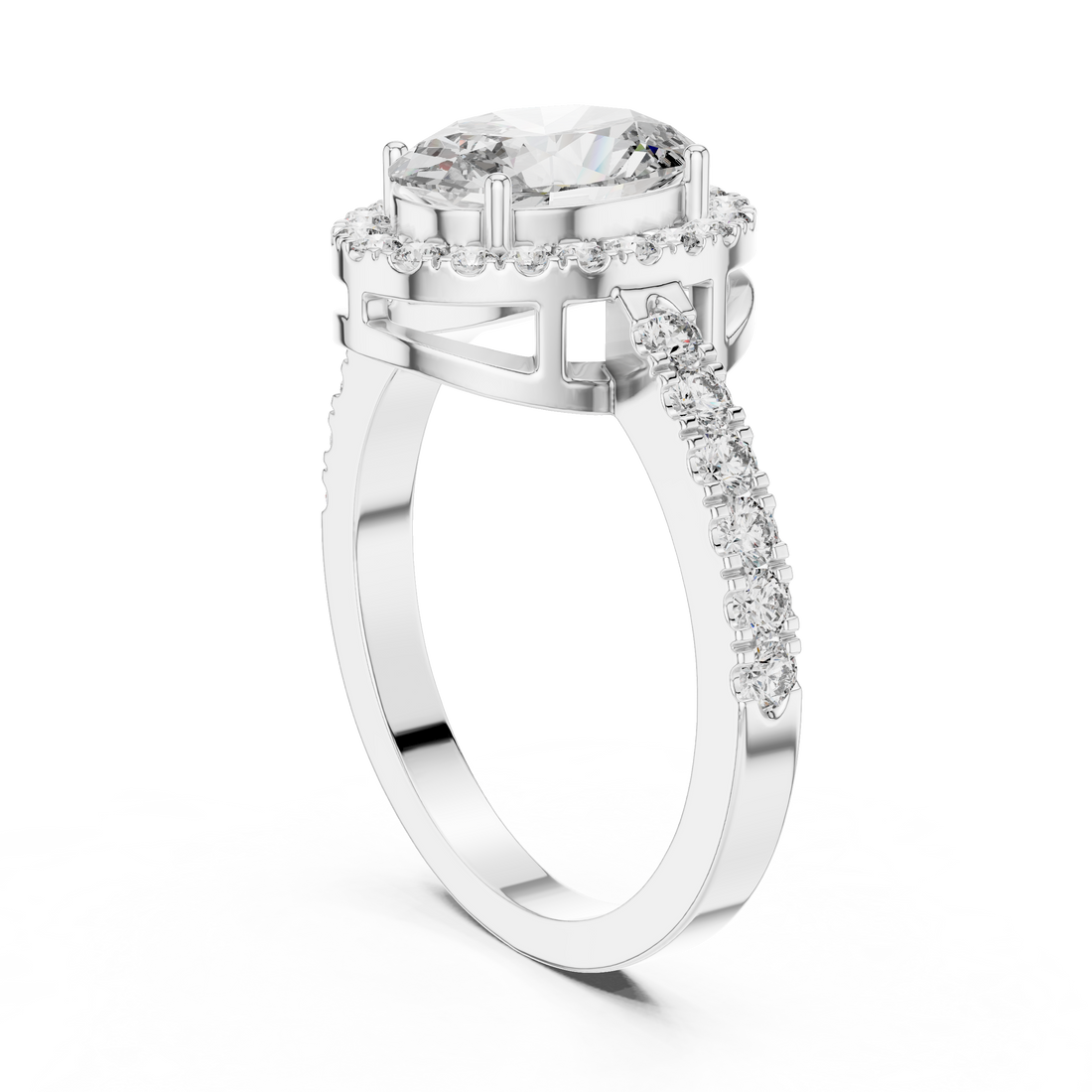 LR-0050 - Halo Oval Ring - White Gold