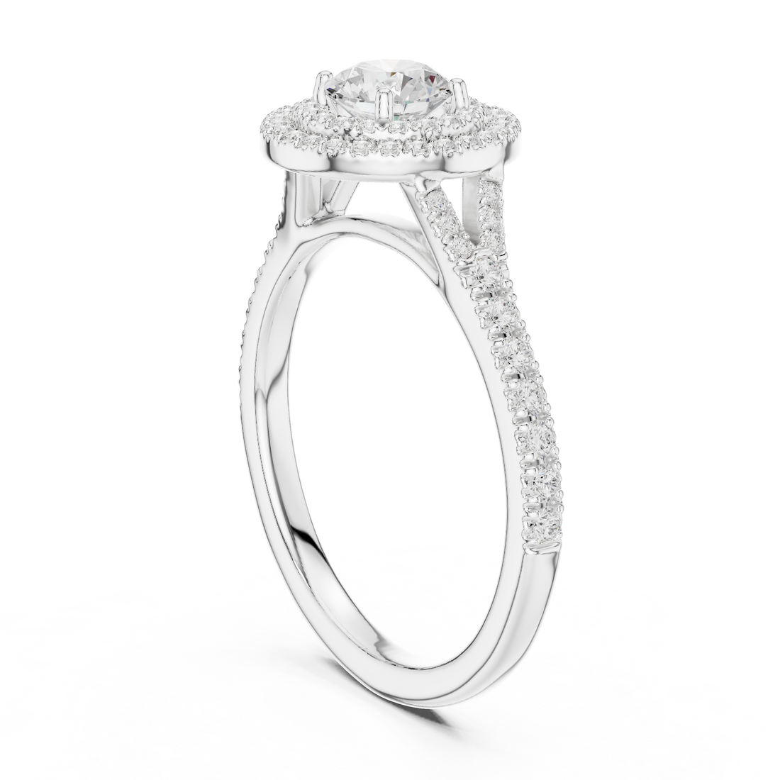 LR-0254 - Halo Round Ring - White Gold