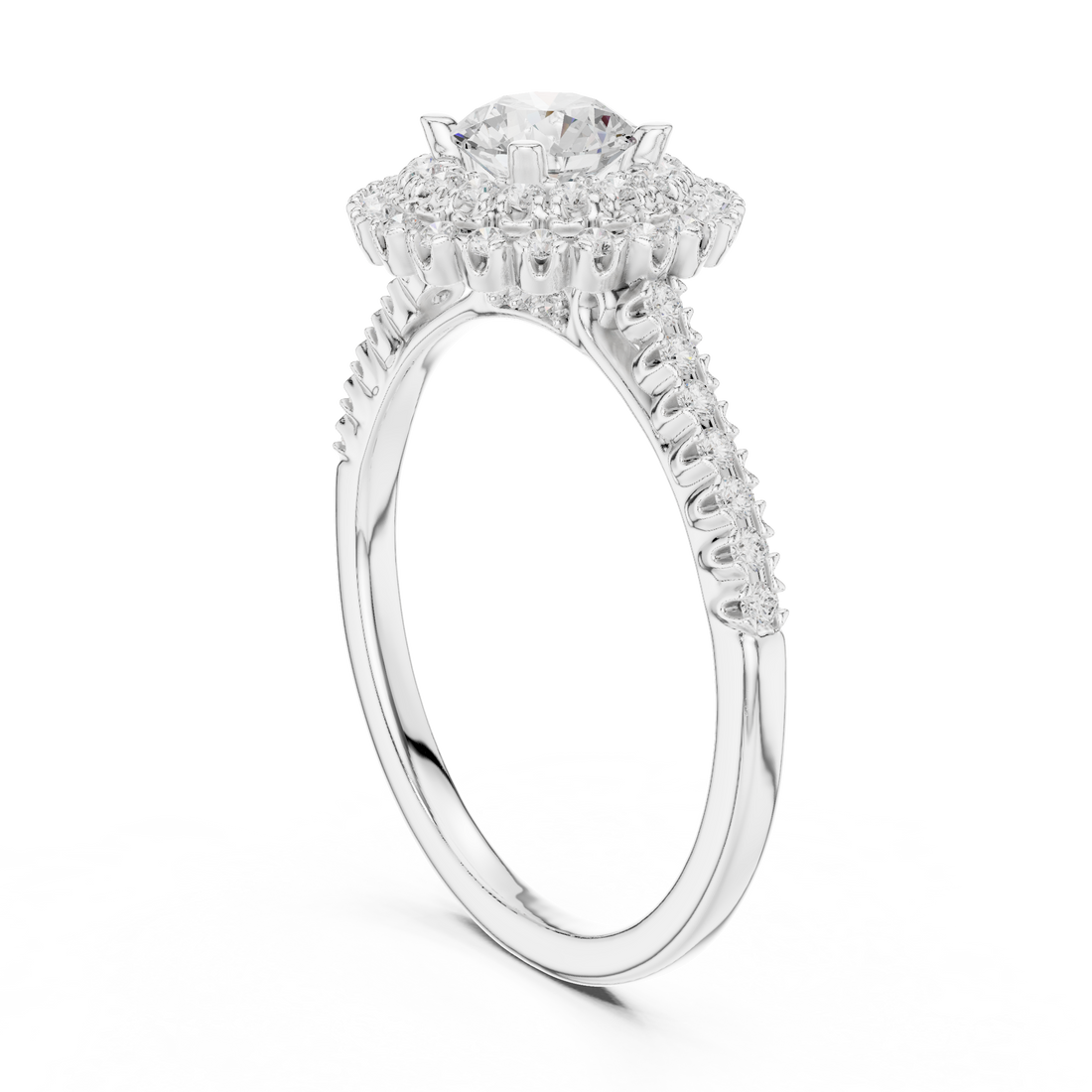 LR-0228 - Halo Round Ring - White Gold