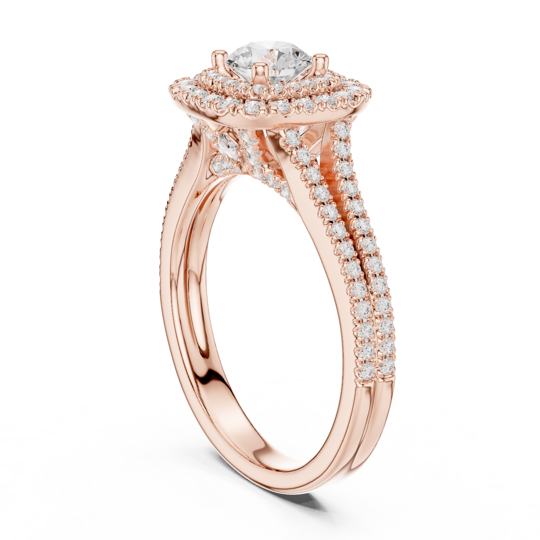 LR-0249 - Halo Round Ring - White Gold