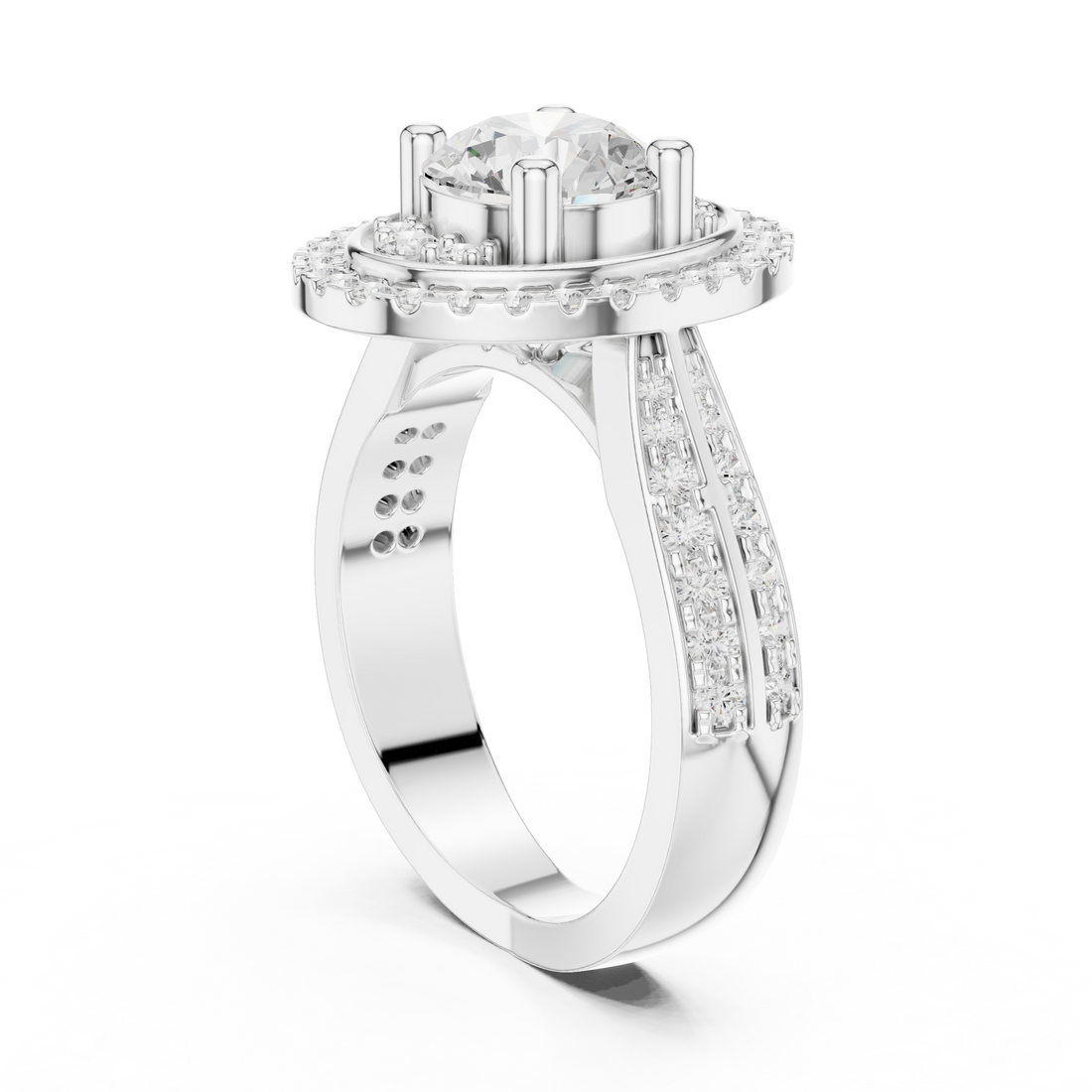 DDLR-401 - Halo Round Ring - White Gold