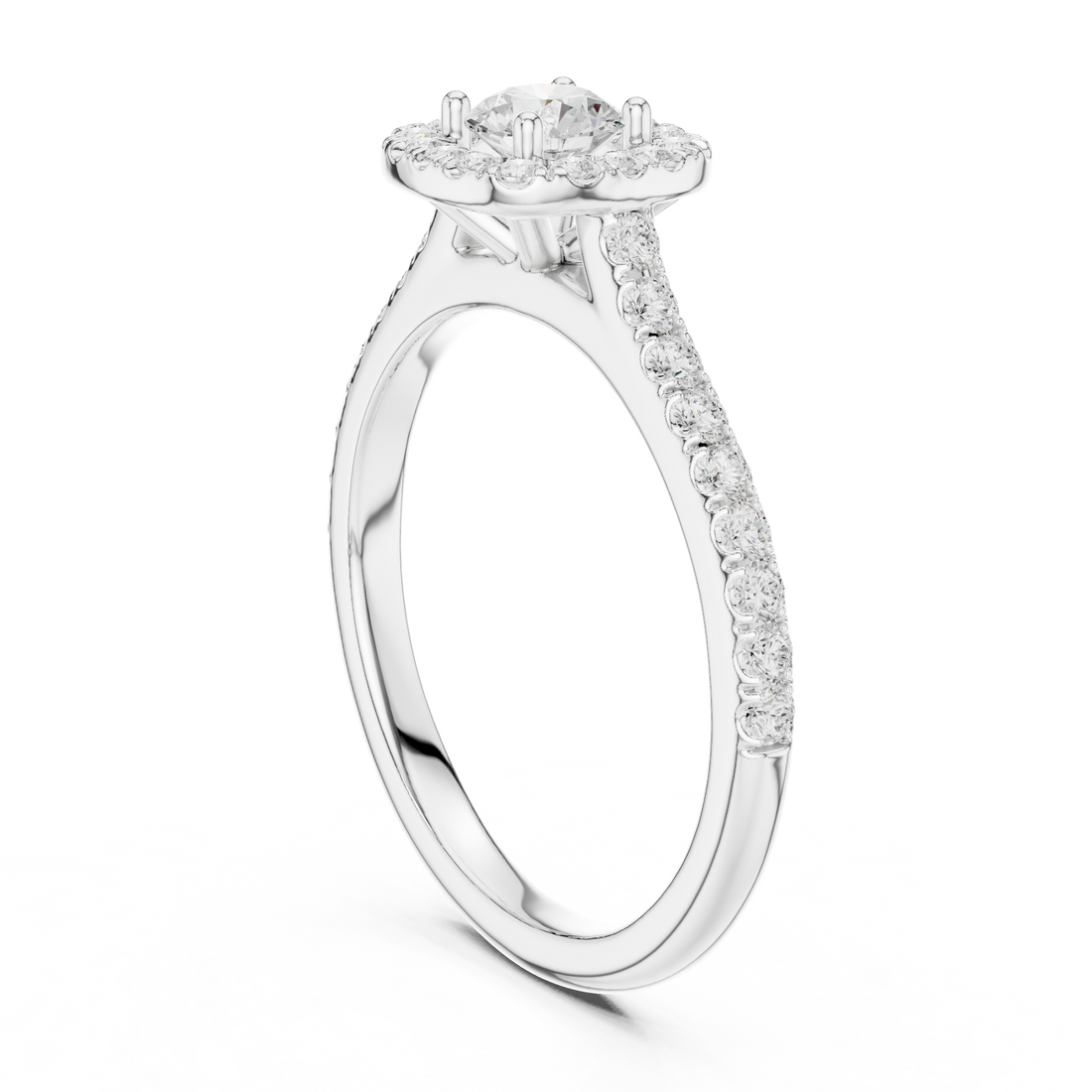 LR-0216 - Halo Round Ring - White Gold