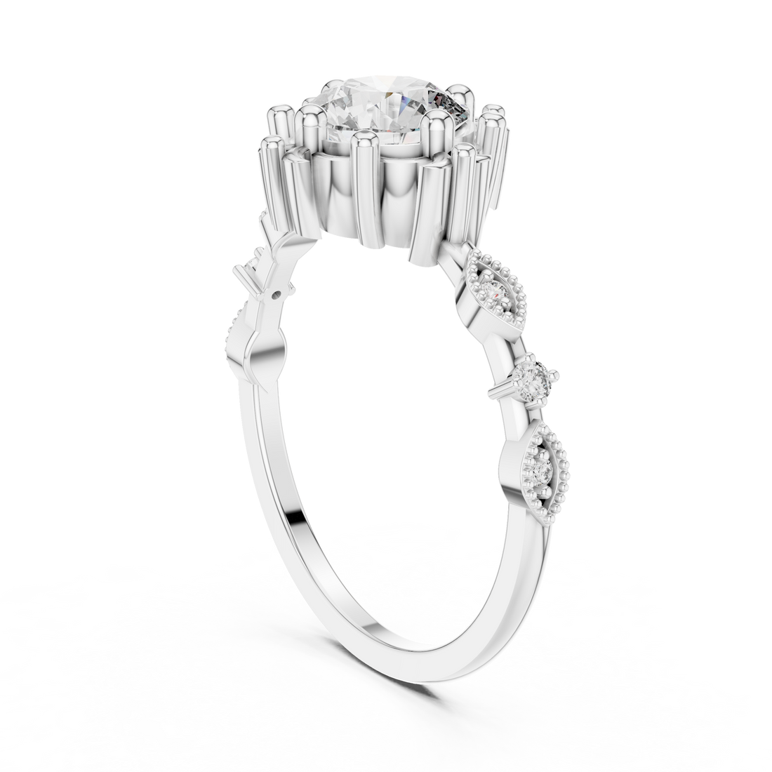 12#10017@L - Vintage Round Ring - White Gold