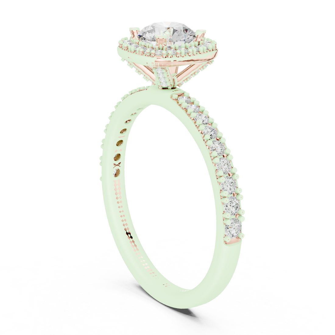 LR-0226 - Halo Round Ring - White Gold