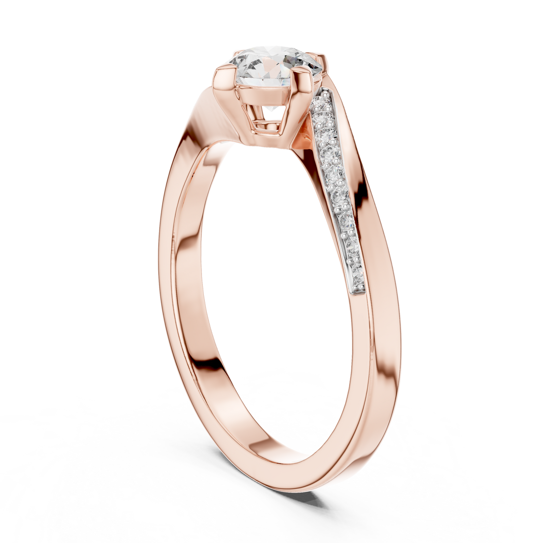 12#10006@L - Solitaire Round Ring - White Gold