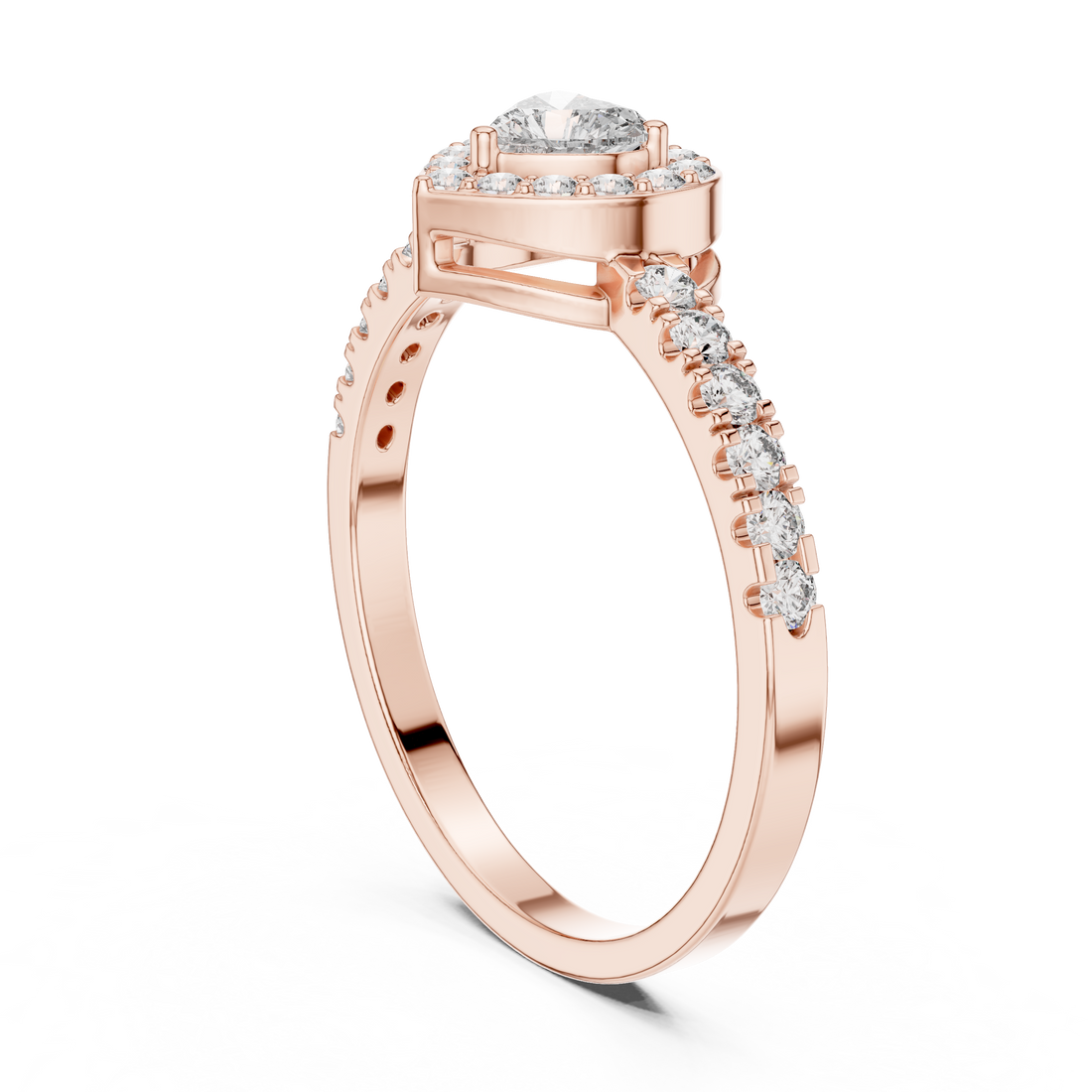 HLR-04 - Halo Heart Ring - White Gold