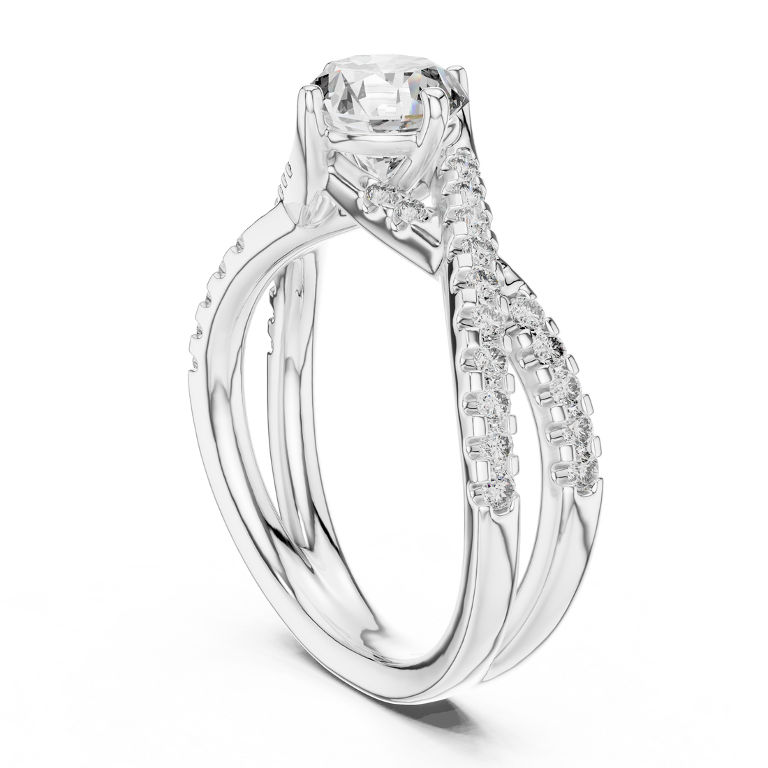 638 - Split Shank Round Ring - White Gold