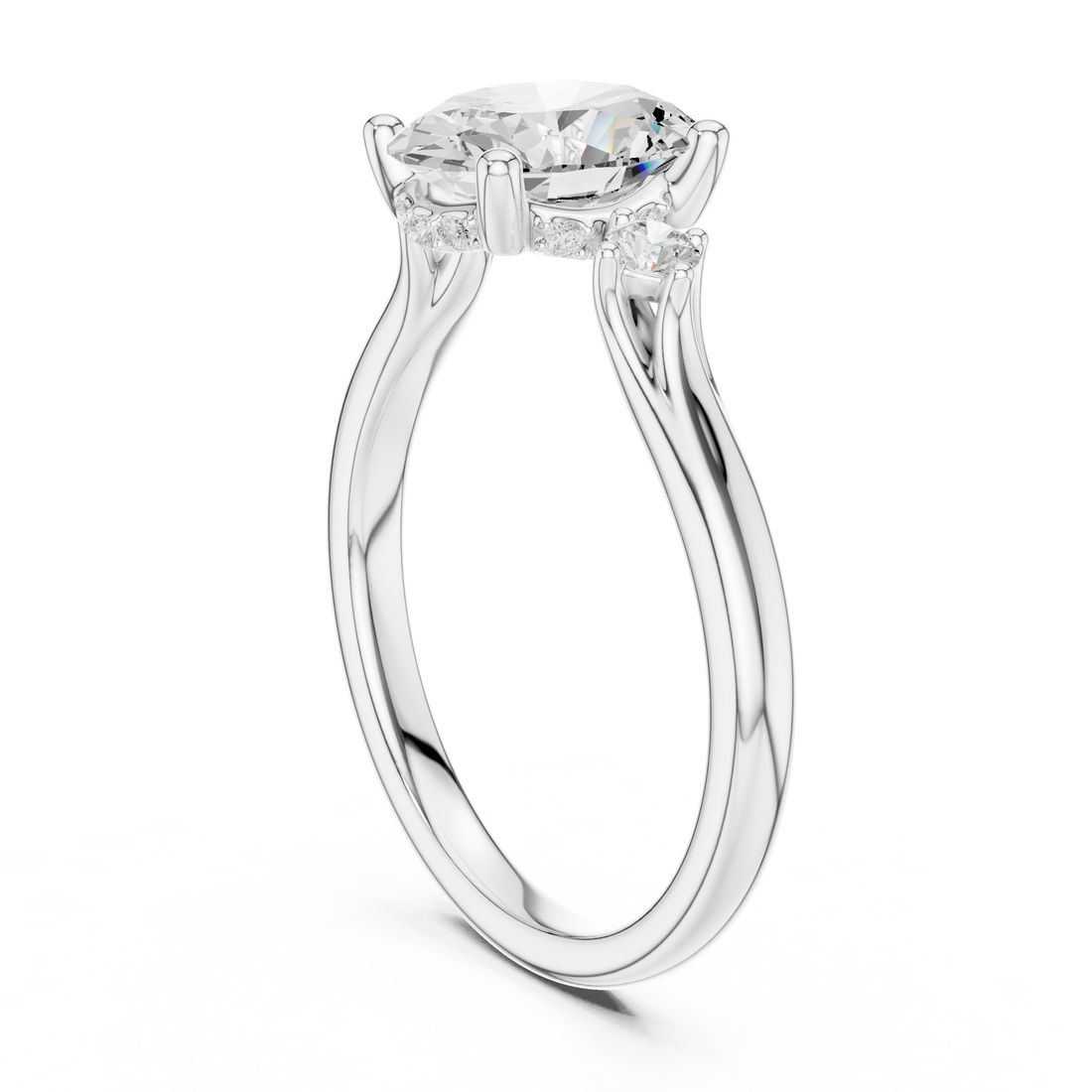 DDLR-865 - Three Stone Oval Ring - White Gold