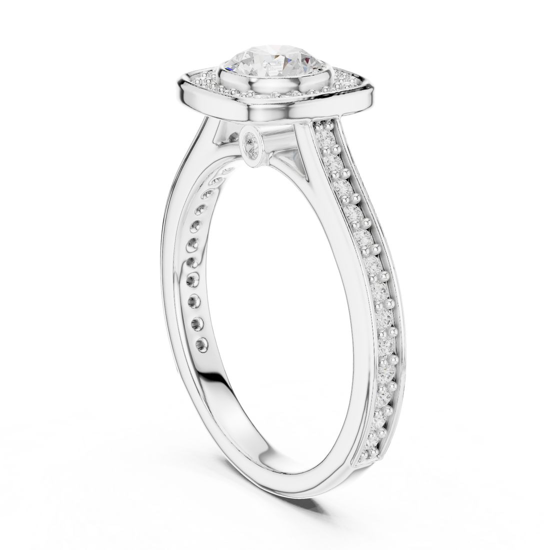 LR-0240 - Halo Round Ring - White Gold