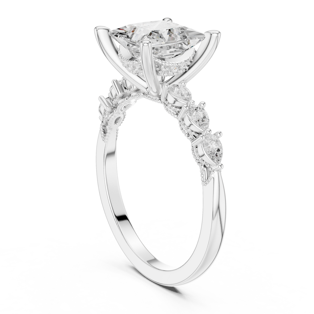 DDLR-168 -R00843-PR - Vintage Princess Ring - White Gold